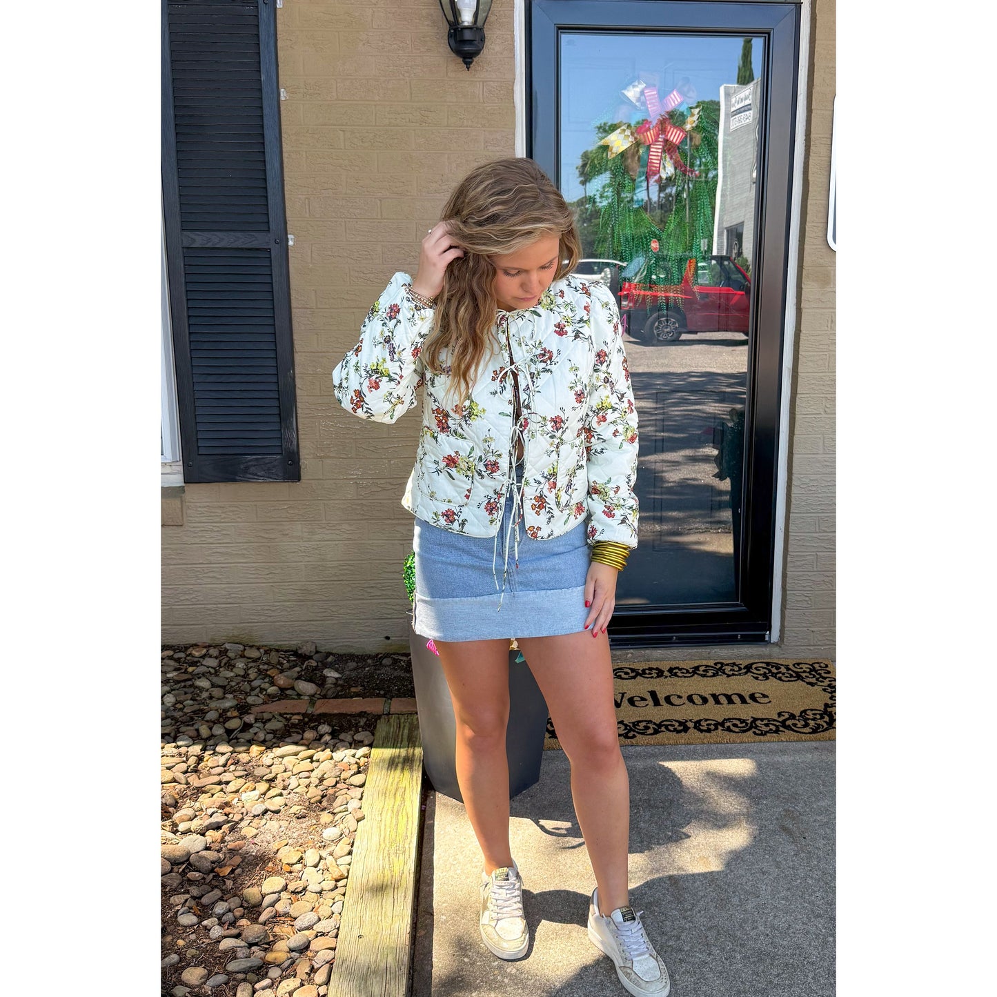 Floral Quilted Jacket, Ivory Multi