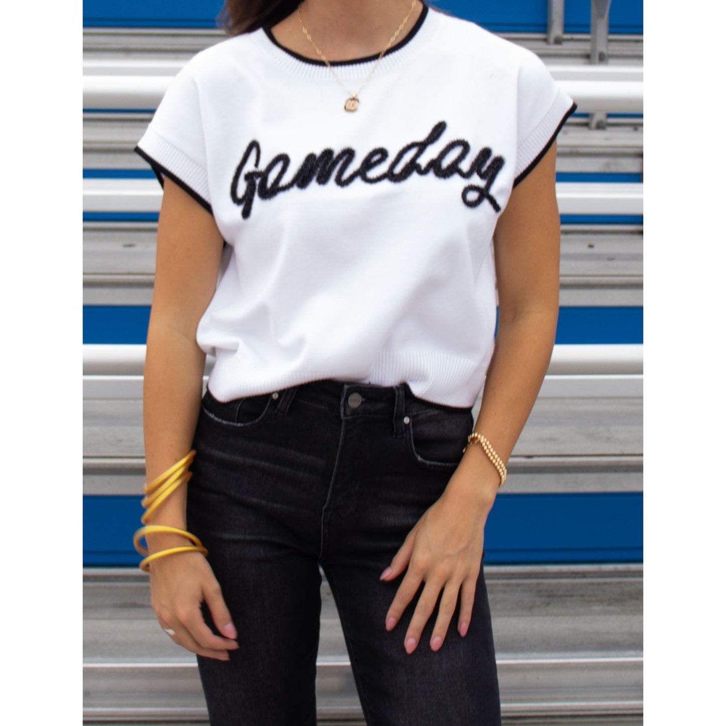 Gameday Tinsel Top, White/Black