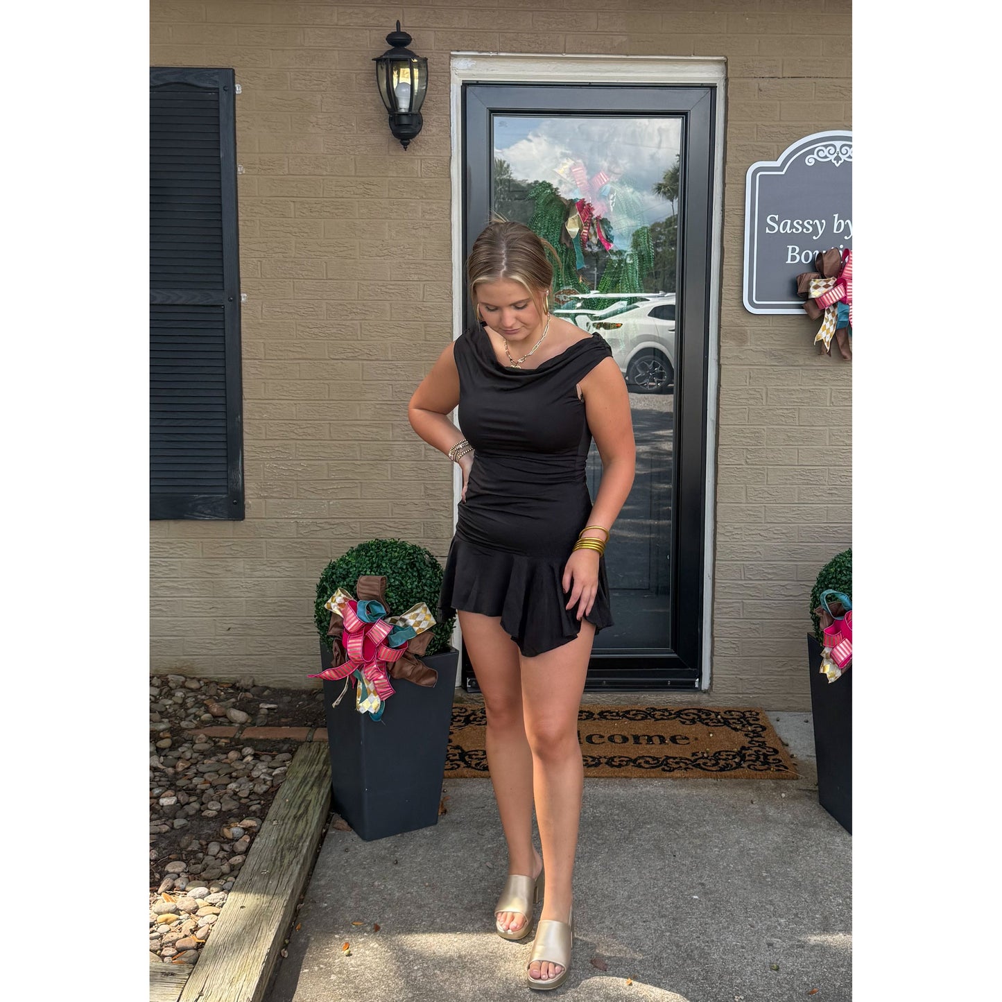 Asymmetrical Mini Dress, Black