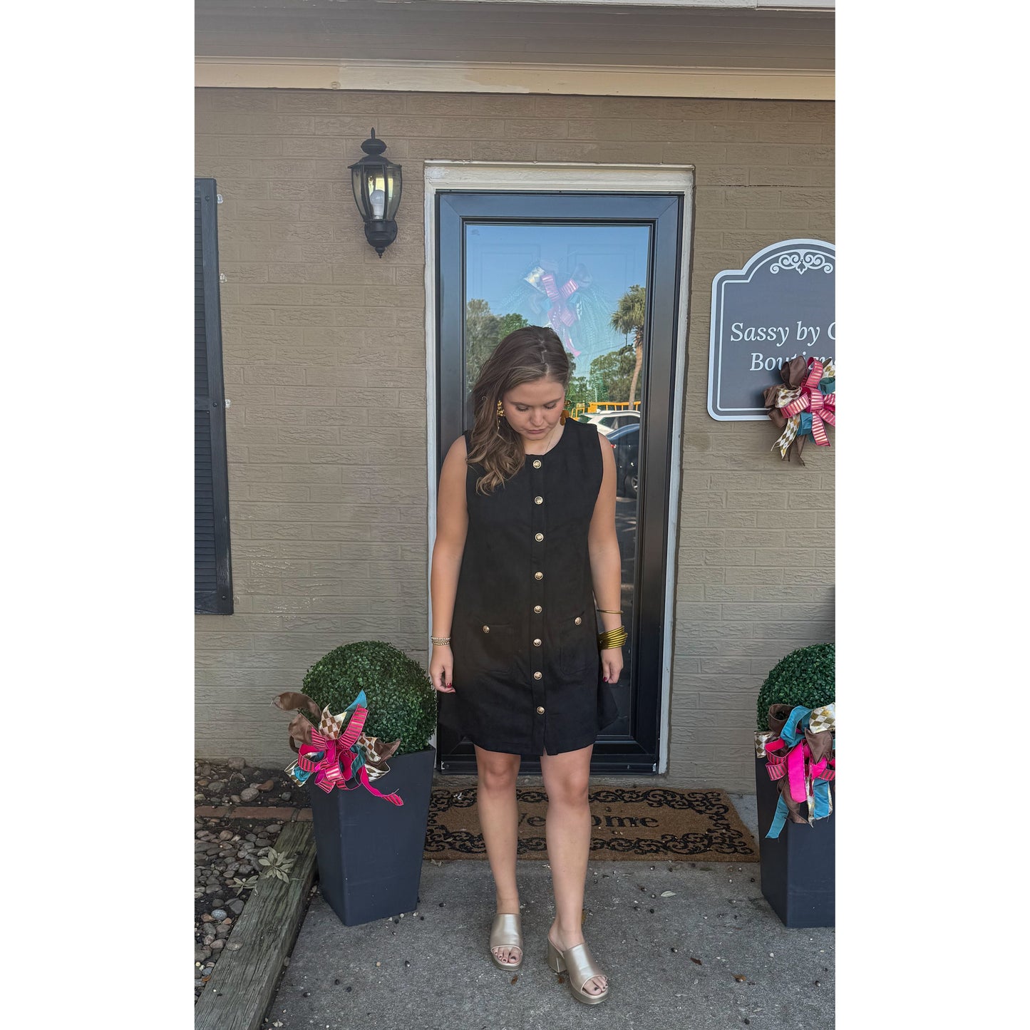 Faux Suede Mini Dress, Black