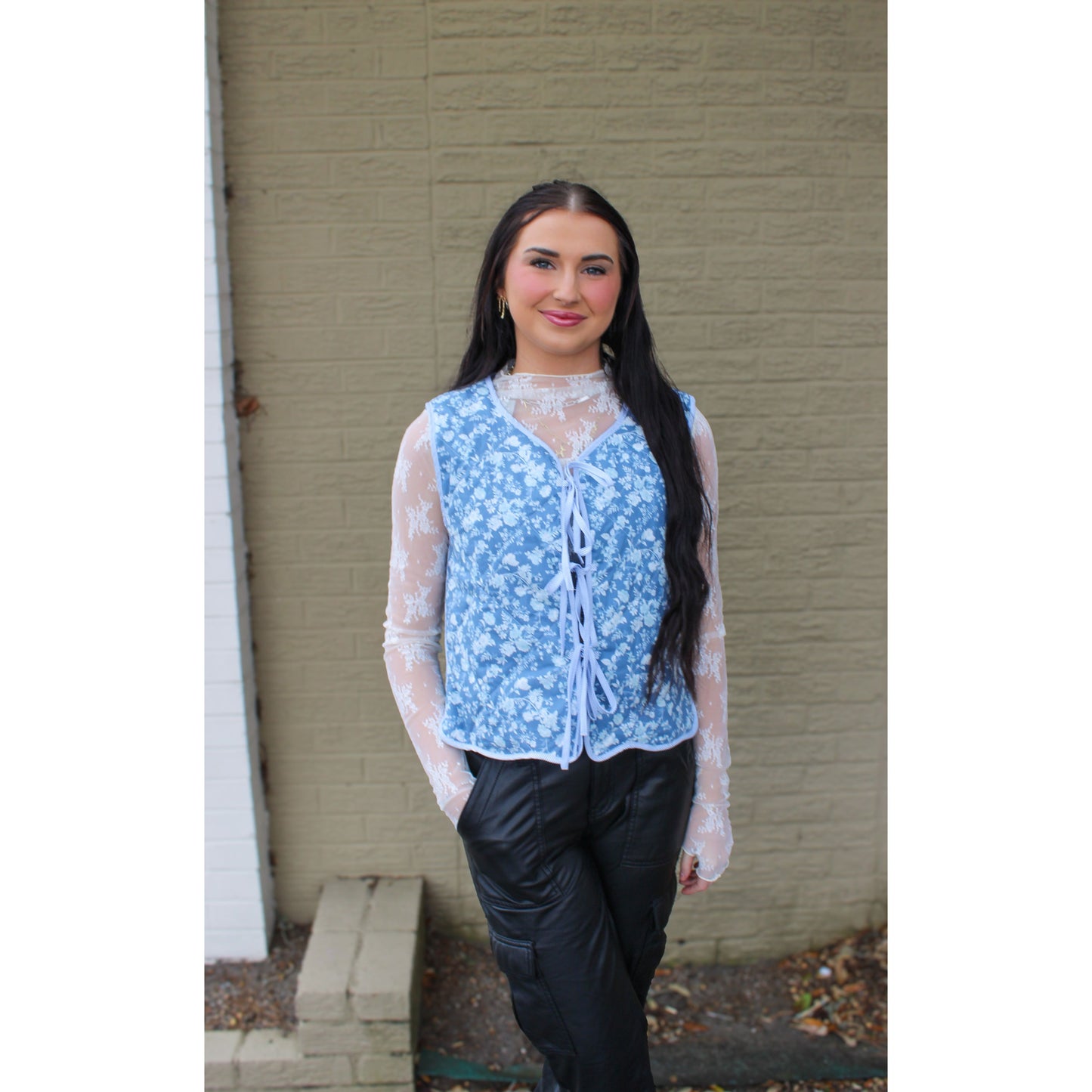 Livia Quilted Vest, Blue Floral