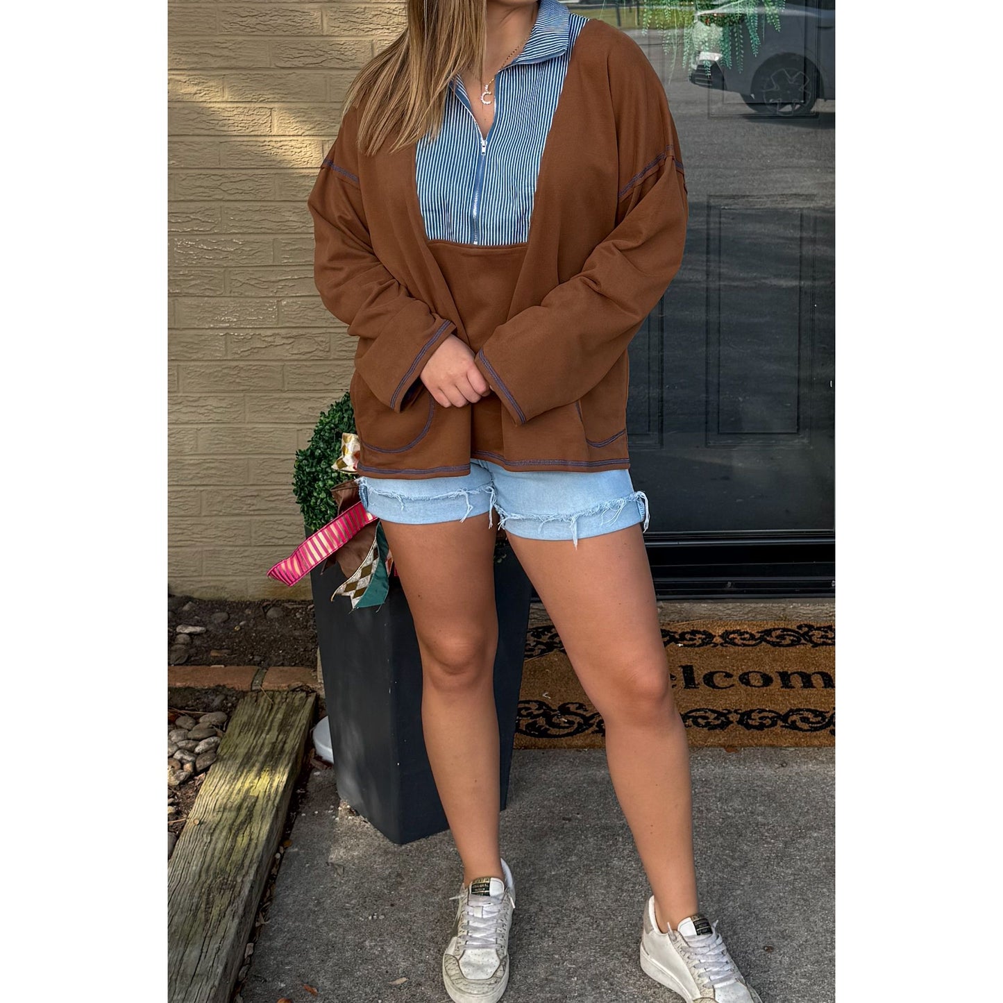 Amy French Terry Sweatshirt, Chocolate/Denim