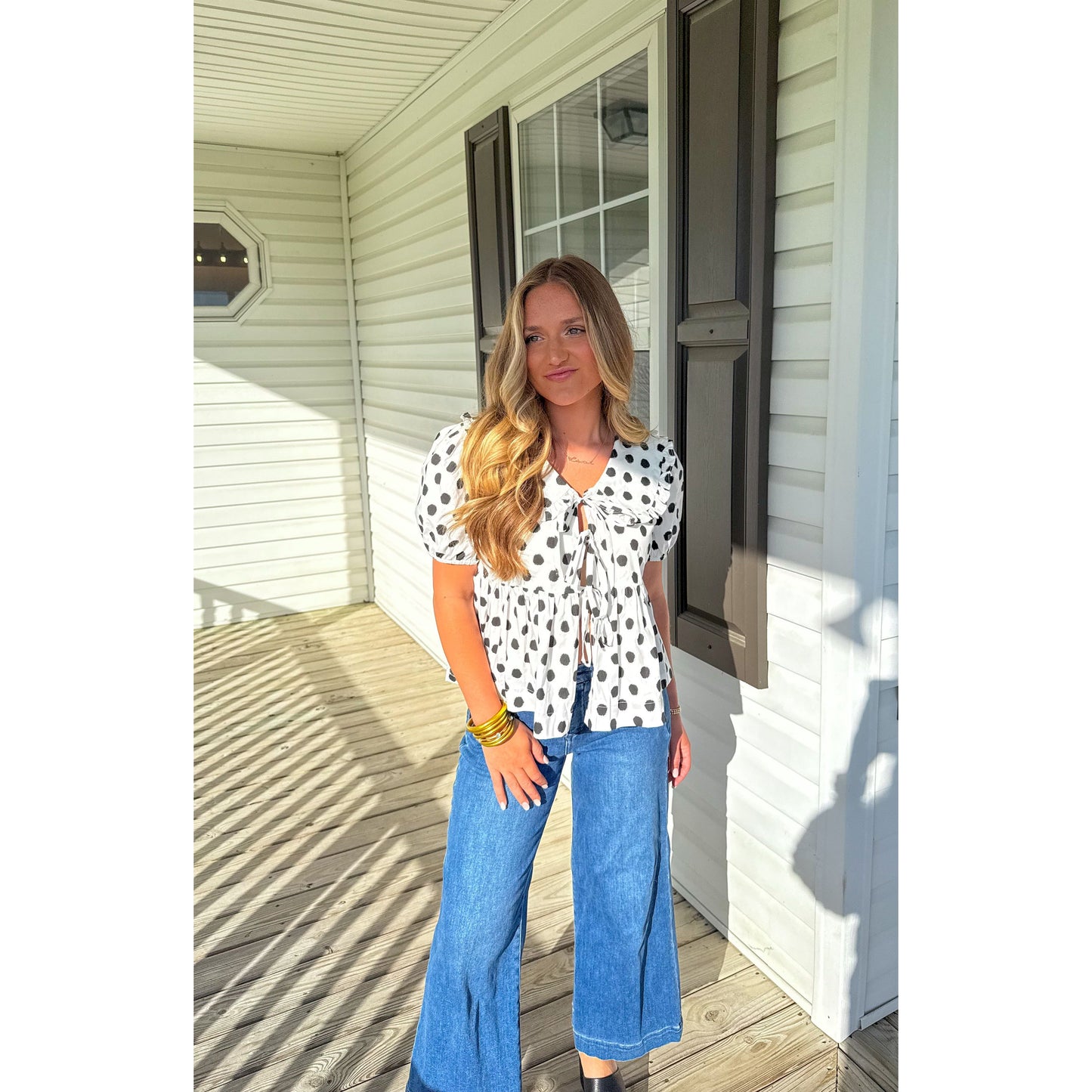 Susie Polka Dot Blouse, White/Black