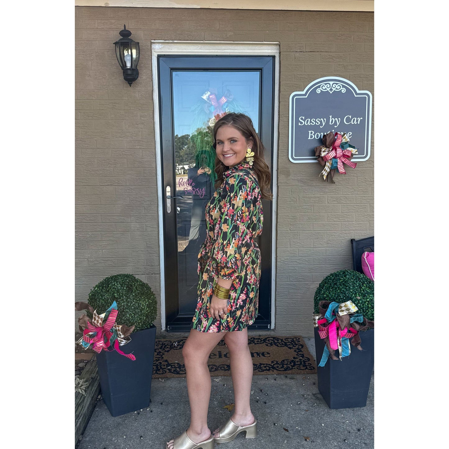 Erin Pattern Mini Dress, Black Multi
