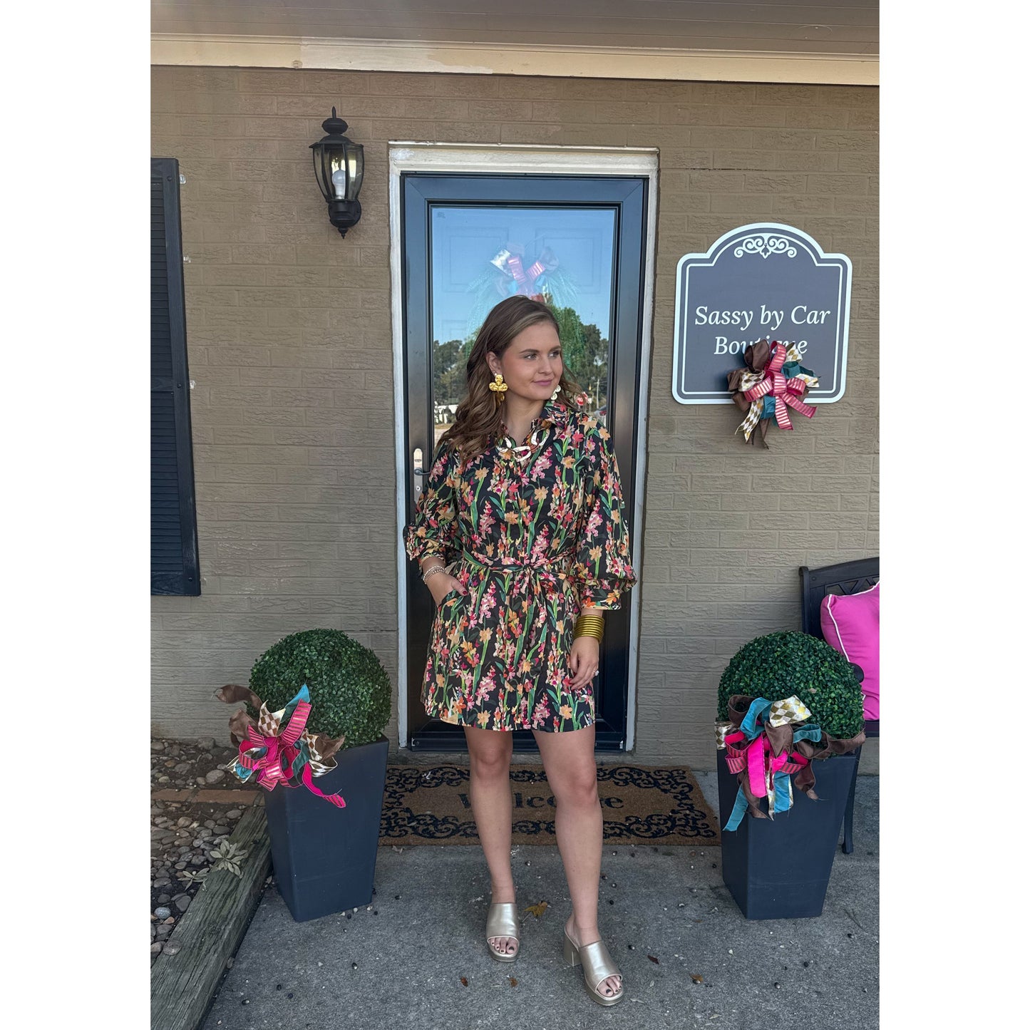 Erin Pattern Mini Dress, Black Multi