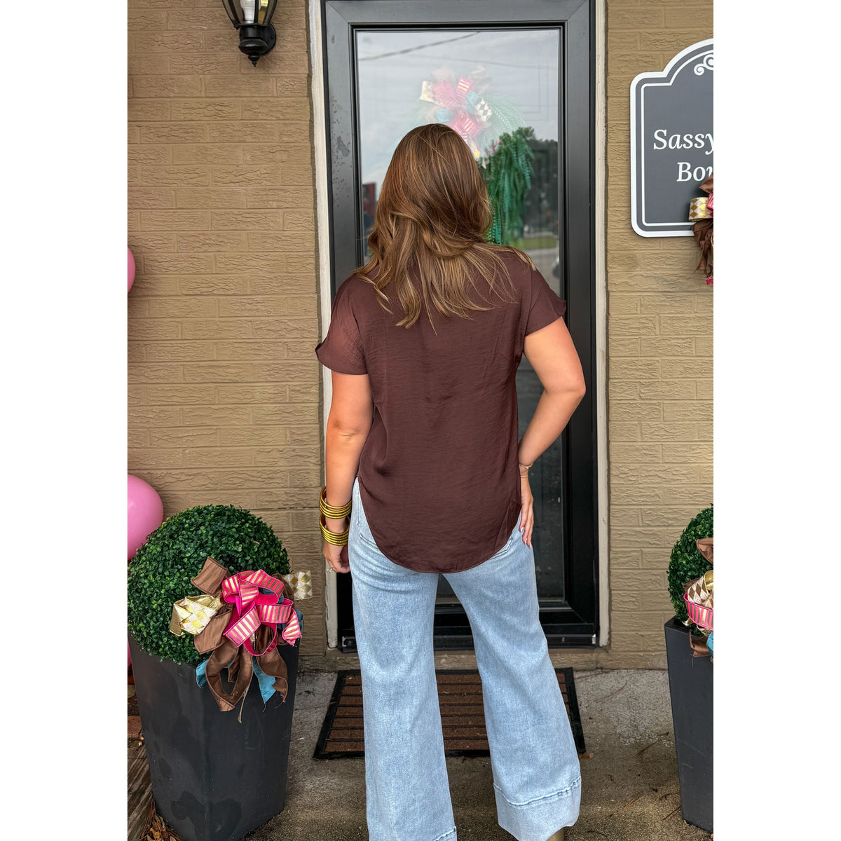 Celeste V-Neck Top, Chocolate