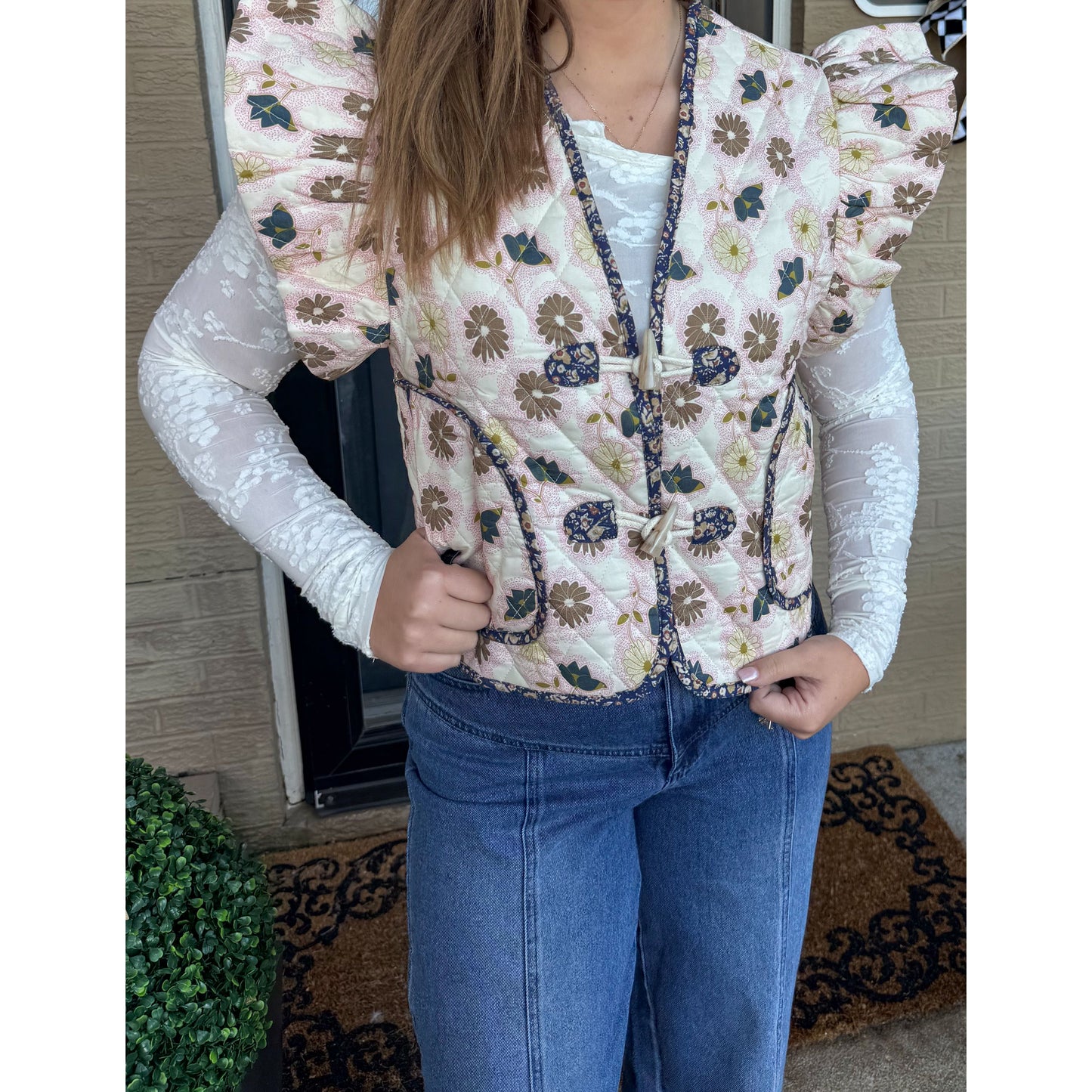 Floral Detail Quilted Vest