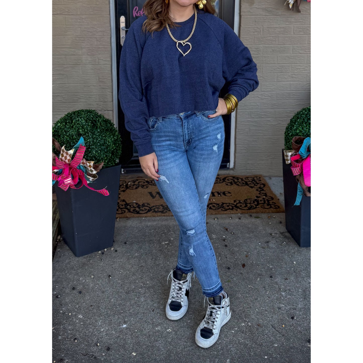 Crop Sweatshirt, Navy