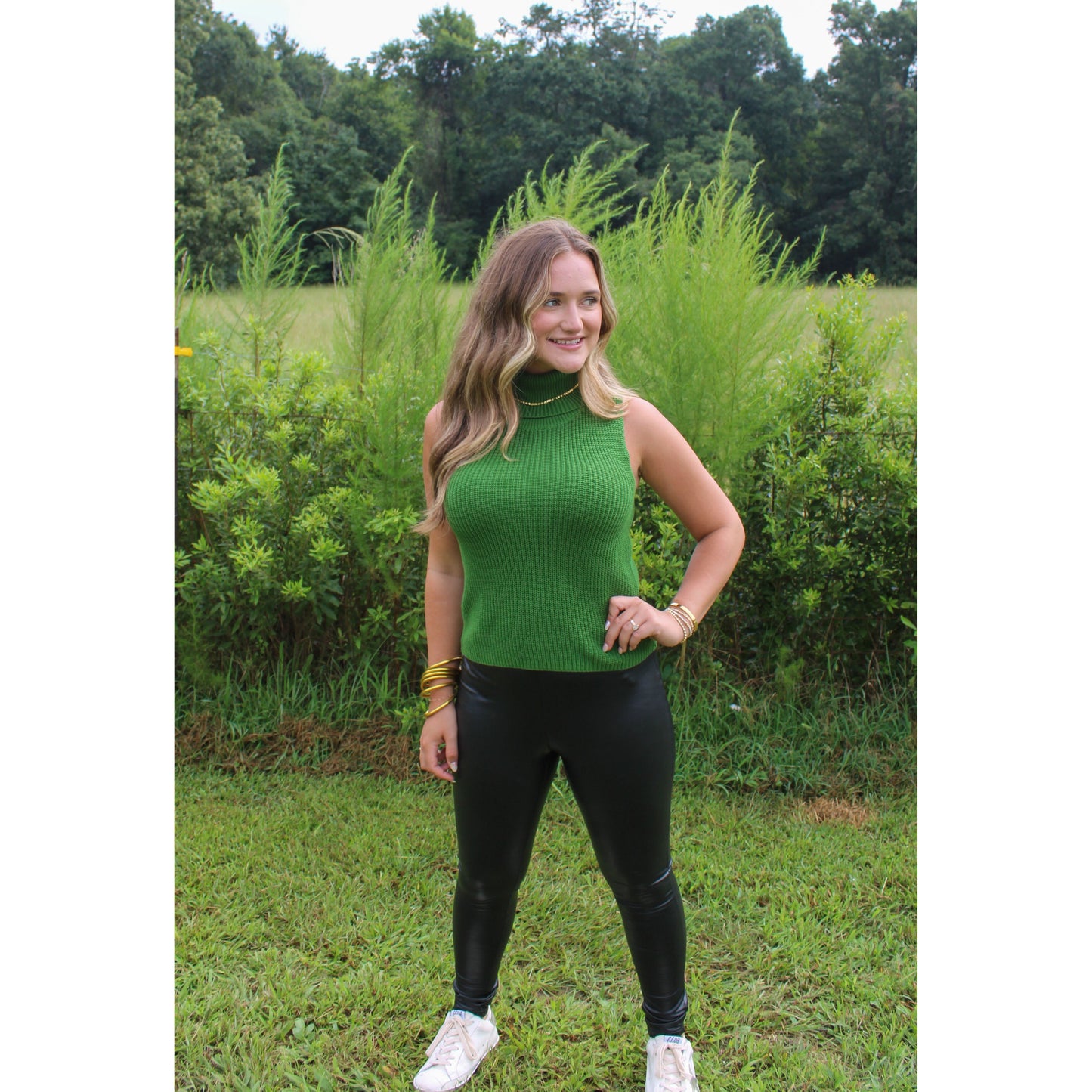 Gracie Turtleneck Knit Top, Green