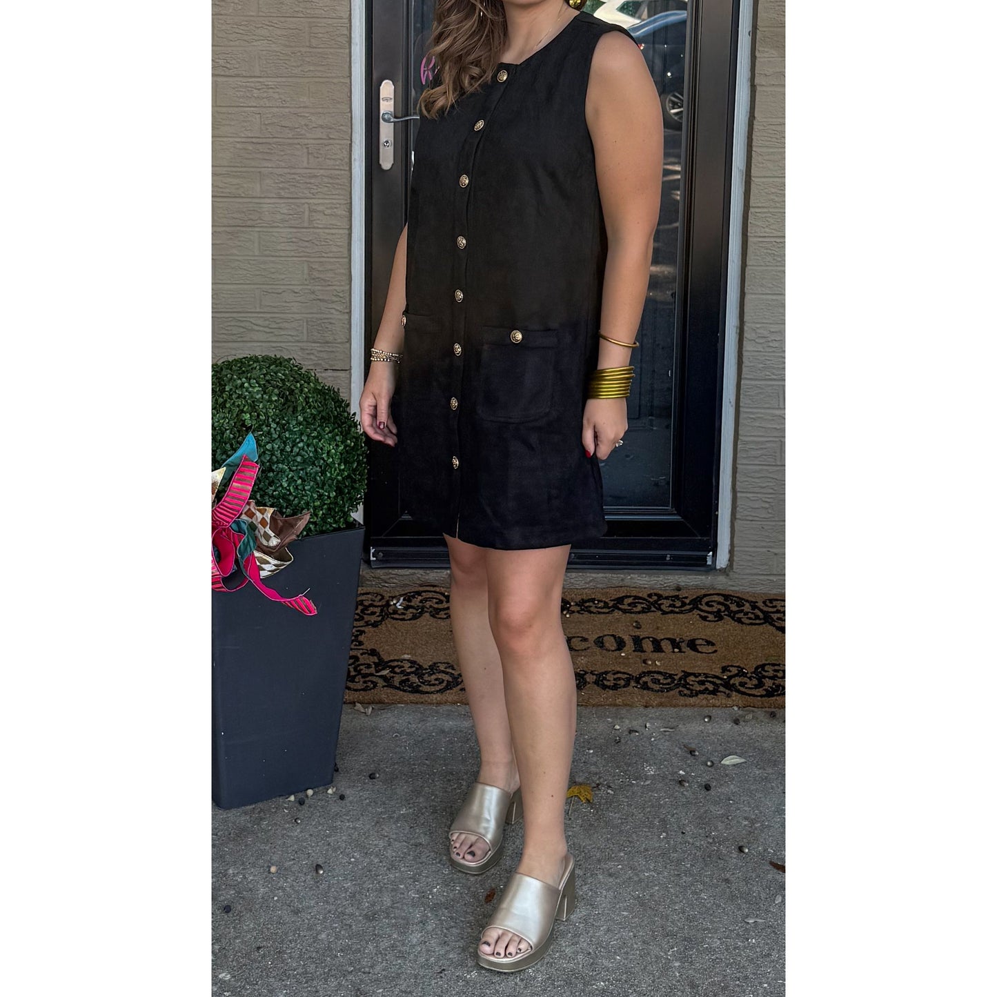 Faux Suede Mini Dress, Black