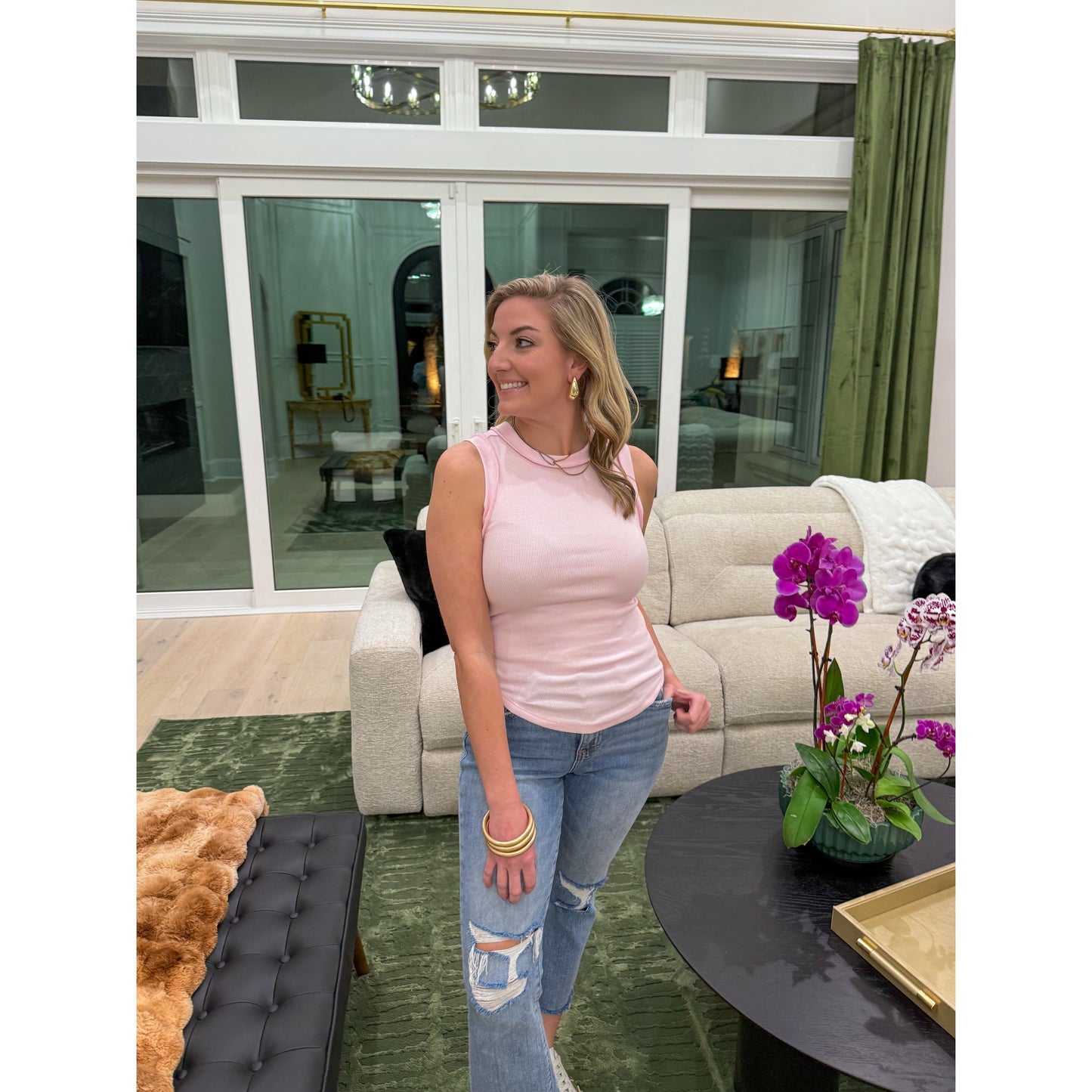Grace Sleeveless Top, Baby Pink