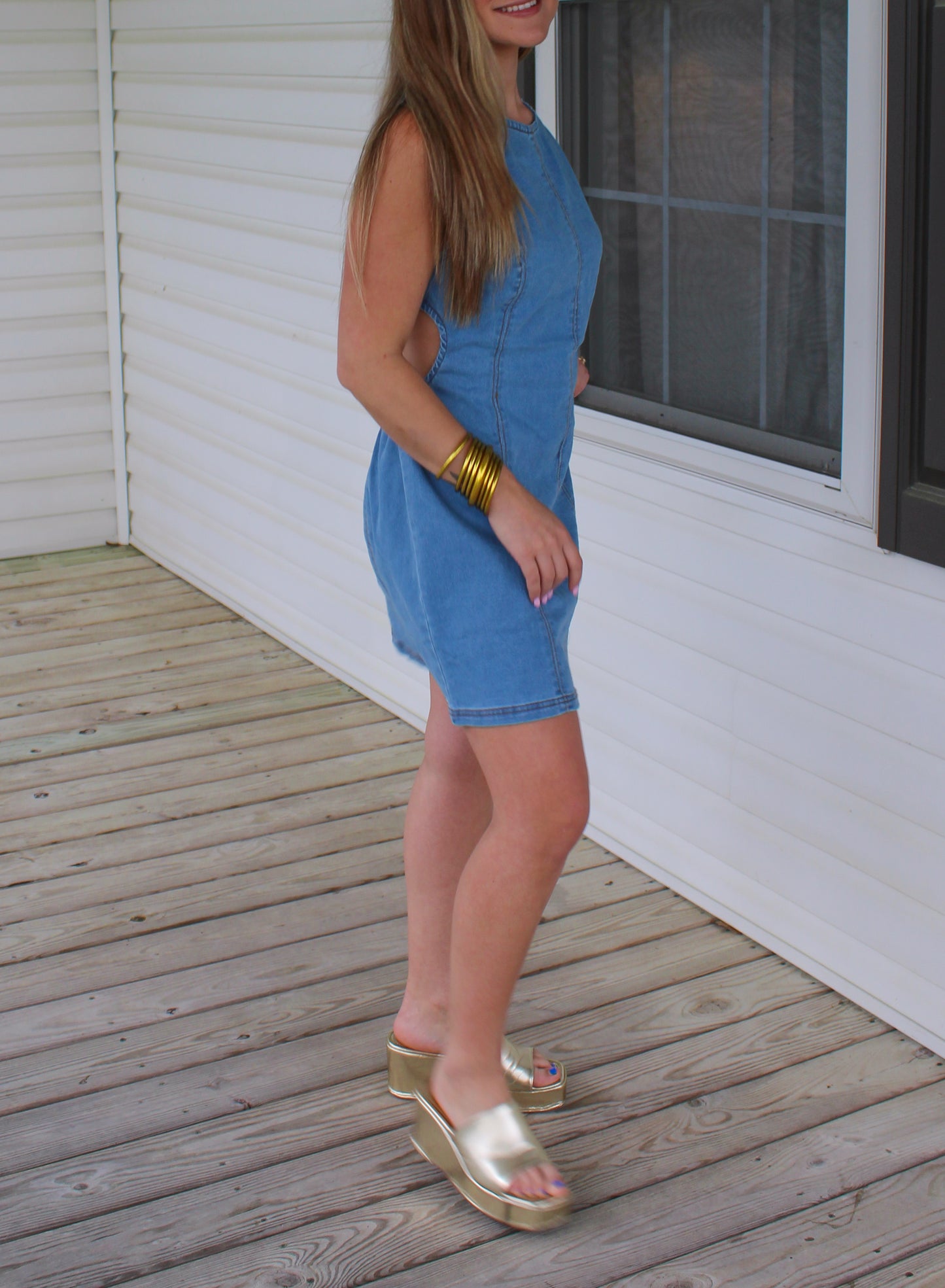 Kendal Denim Mini Dress, Medium Wash