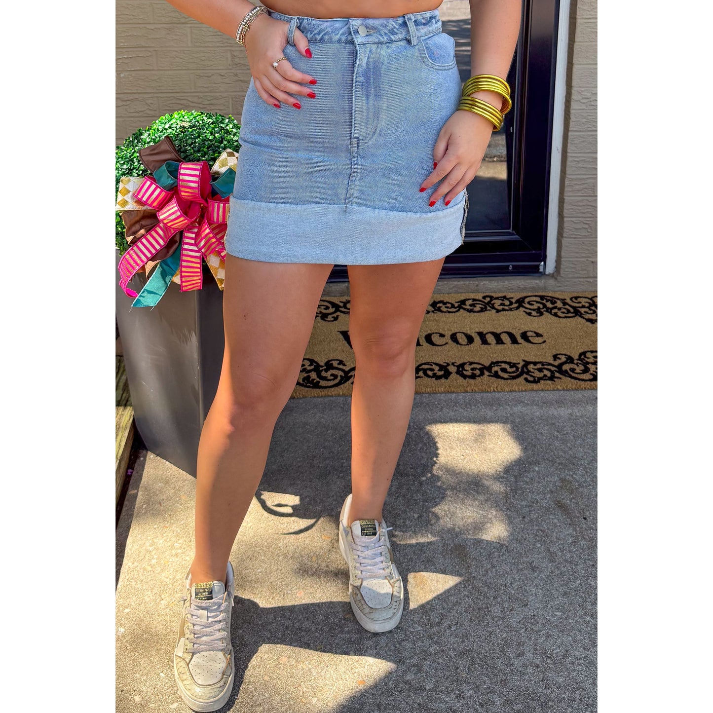 Denim Mini Skirt, Light Wash