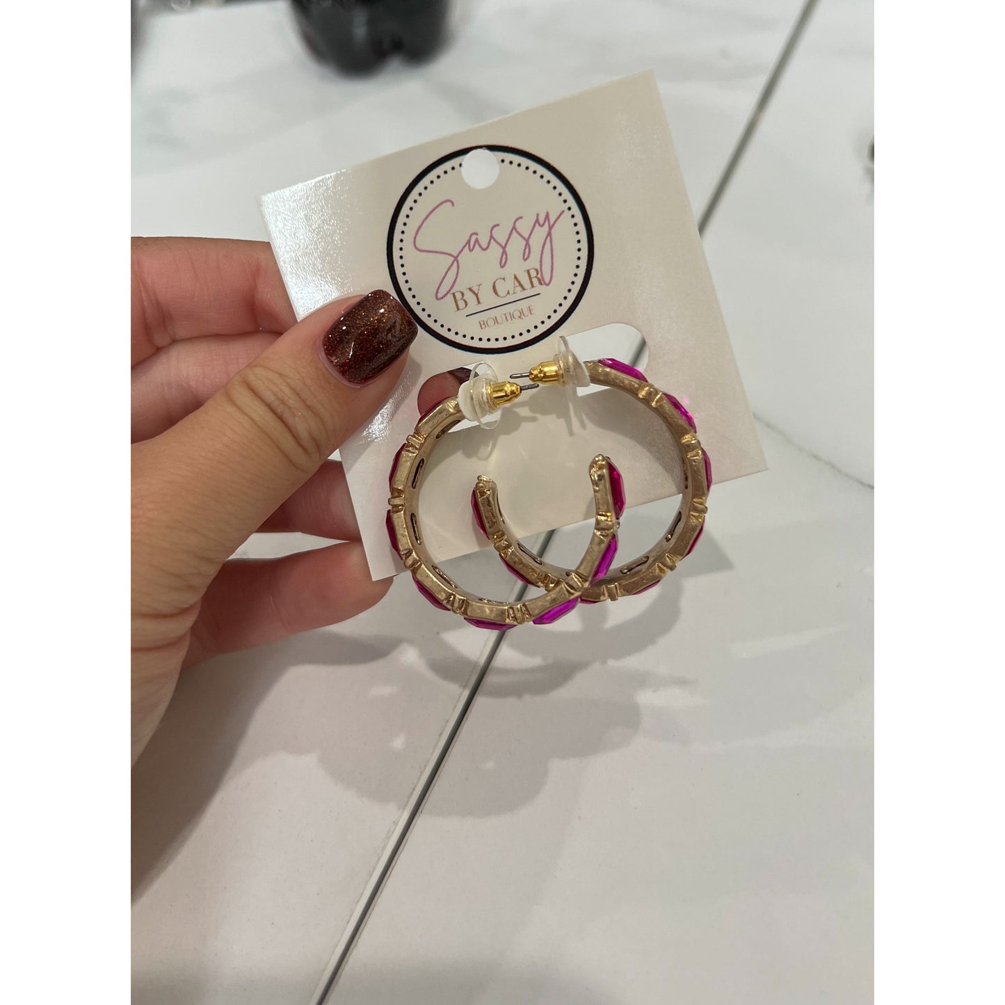 Pink/Gold Detail Hoops