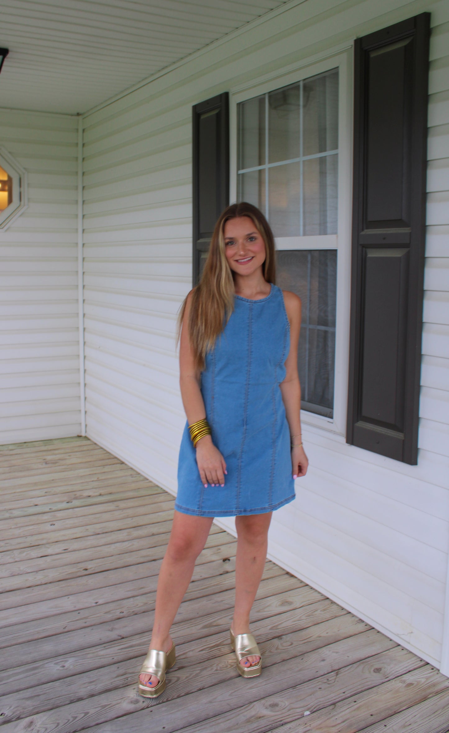 Kendal Denim Mini Dress, Medium Wash
