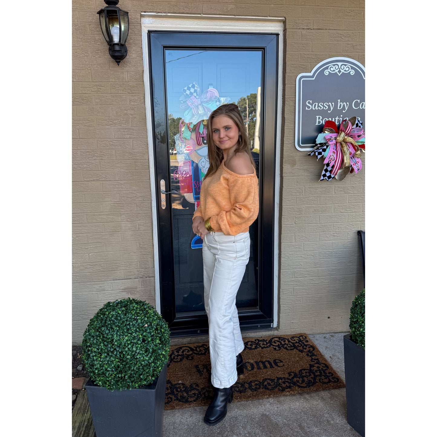 Noelle Asymmetrical Neckline Sweater, Light Orange