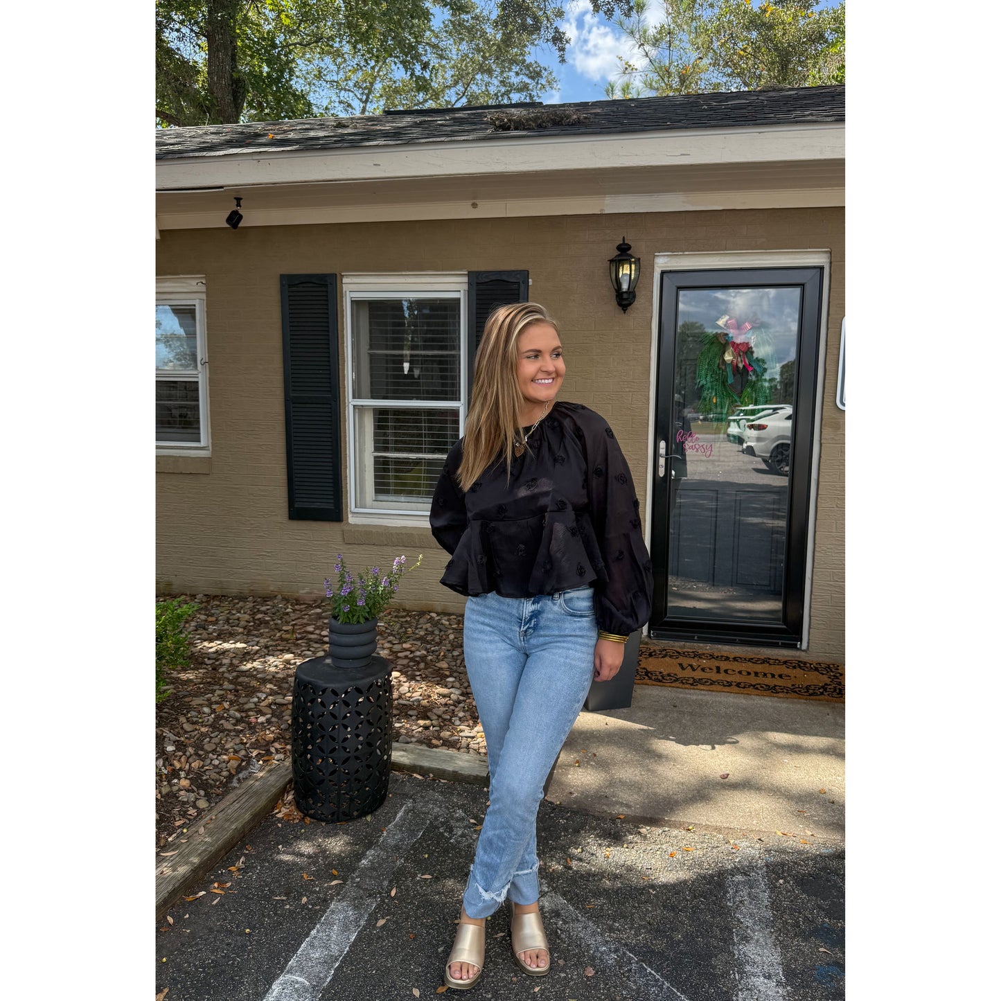 Adelyn Floral Top, Black