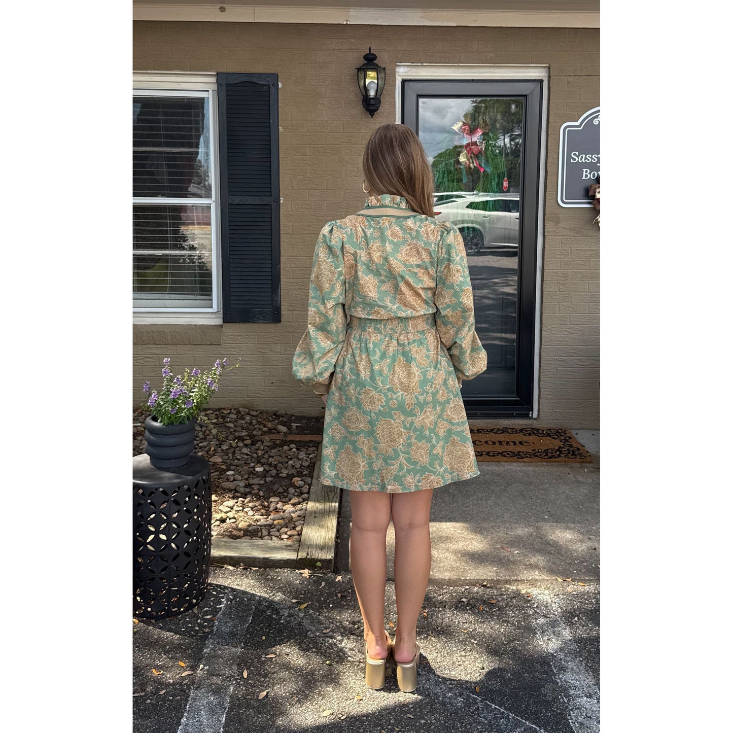 Jordyn Mini Dress, Gold/Sage Green