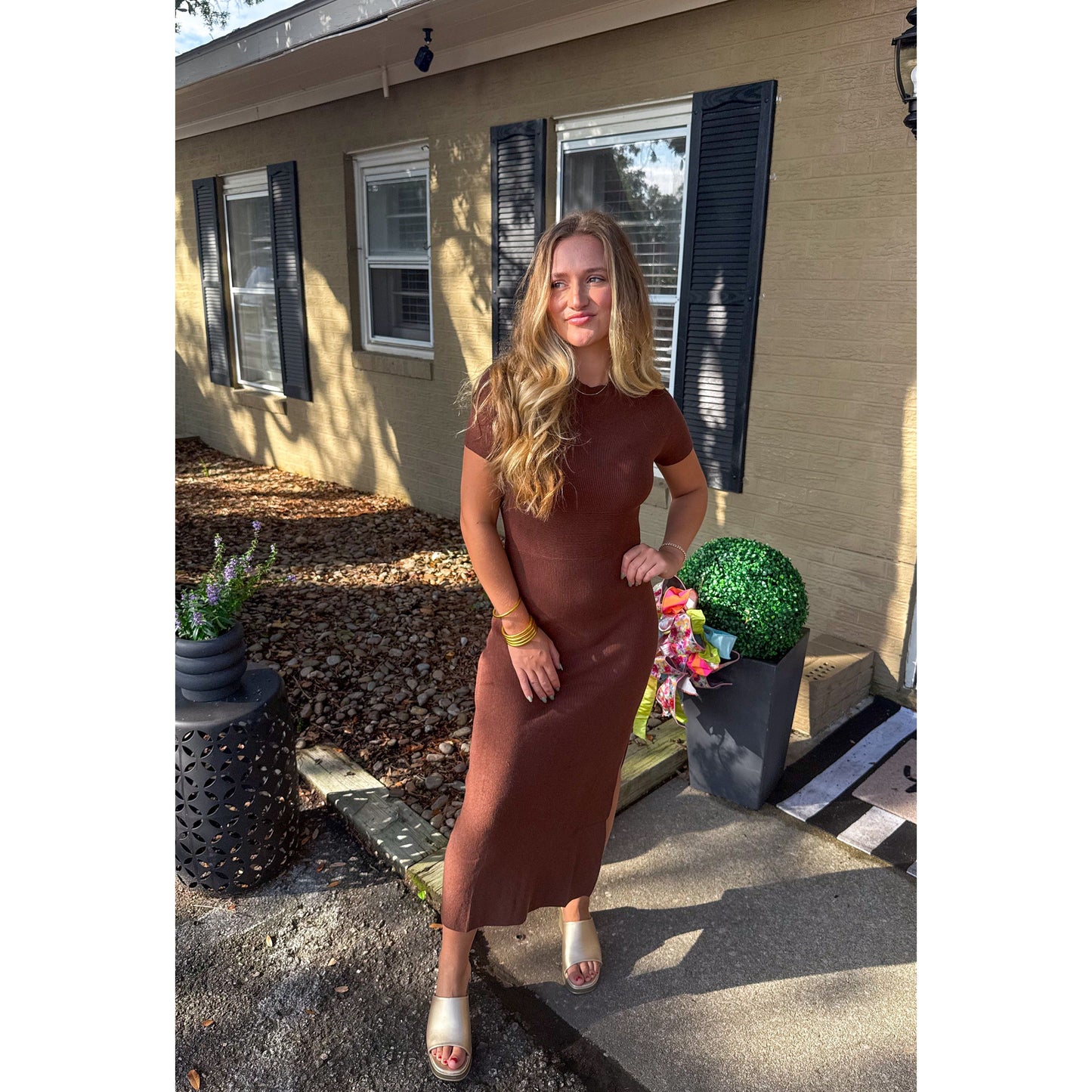 Sammy Midi Knit Dress, Chocolate Brown