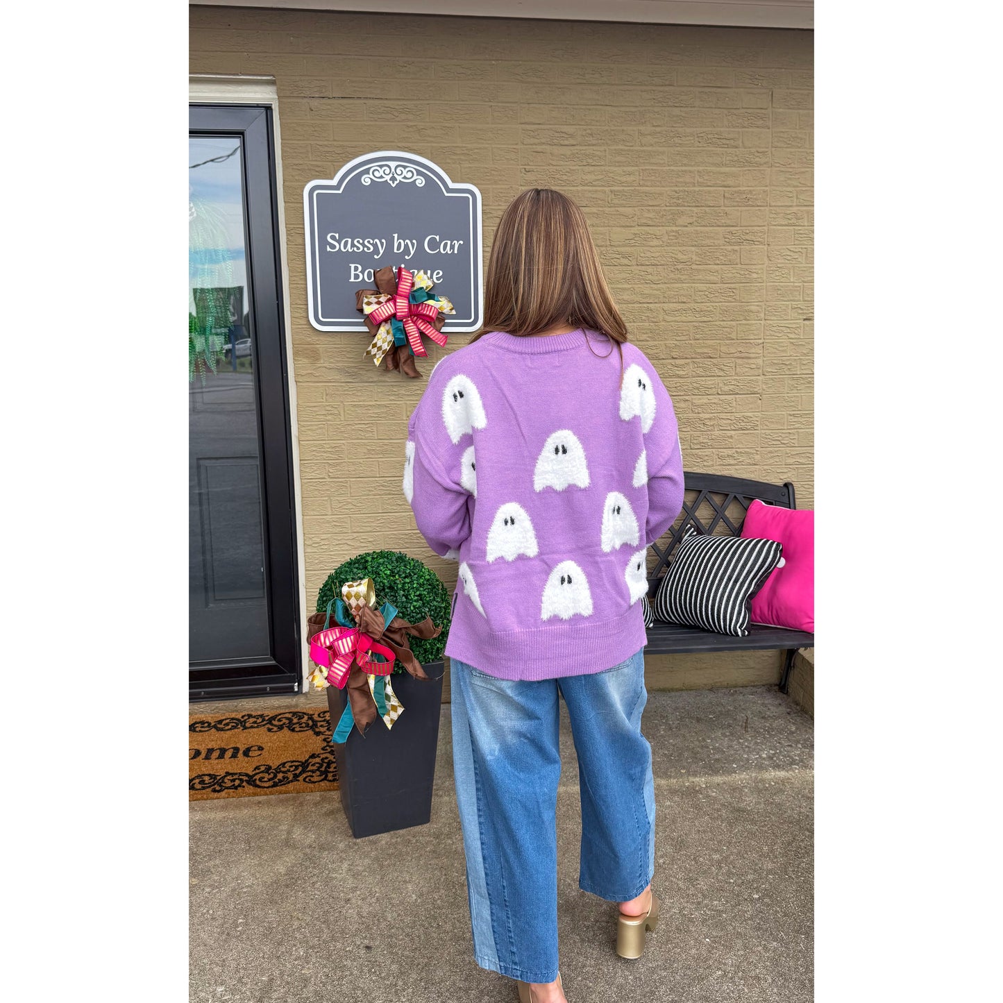 Spooky Sweater, Purple/White