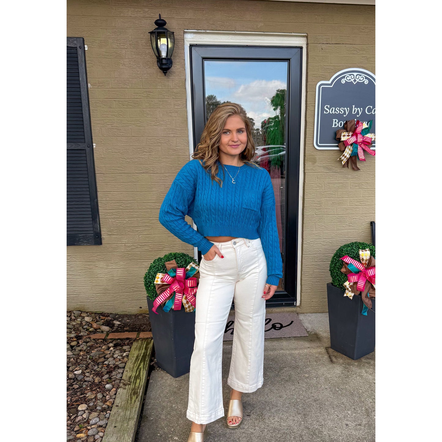 Leigh Crop Sweater, Teal