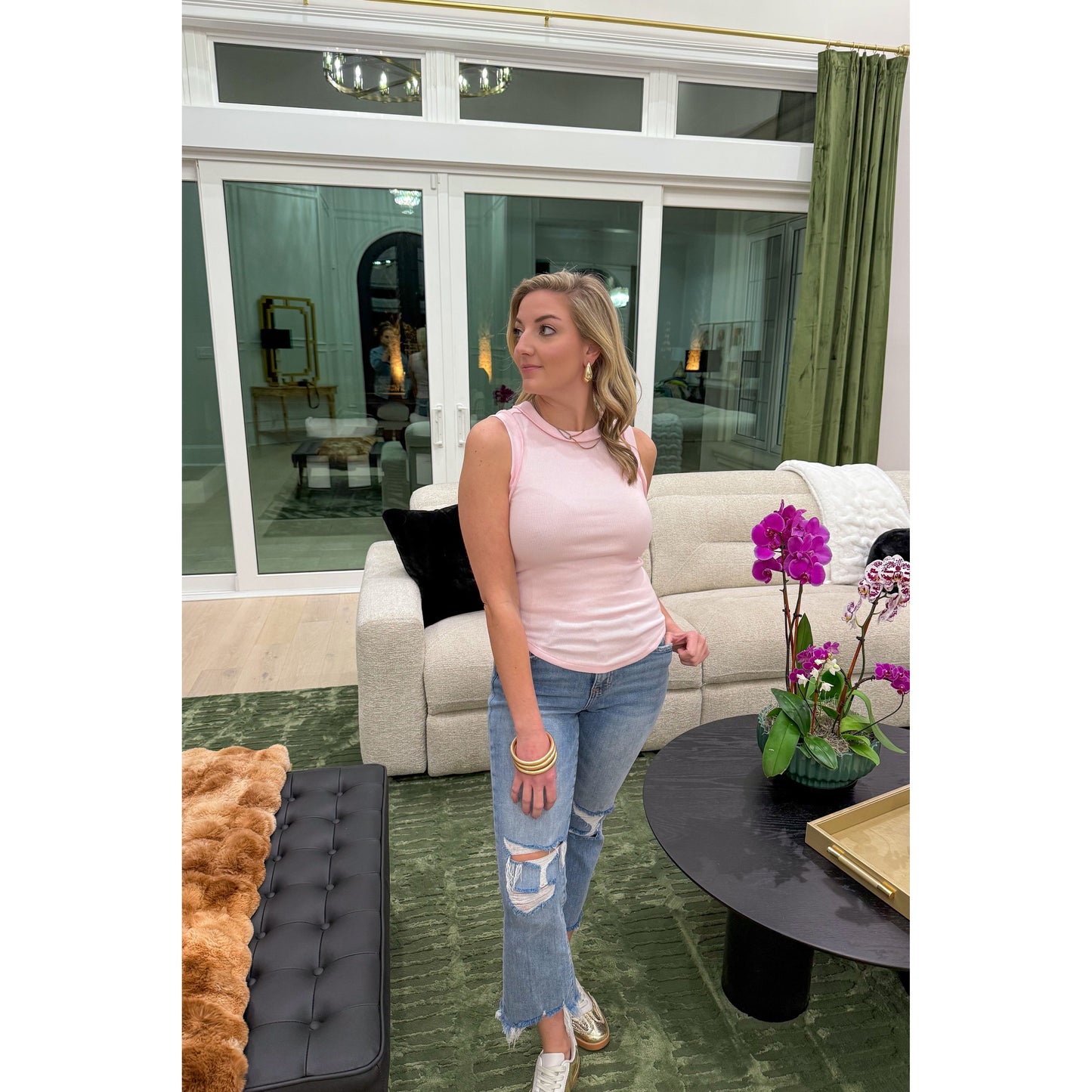 Grace Sleeveless Top, Baby Pink