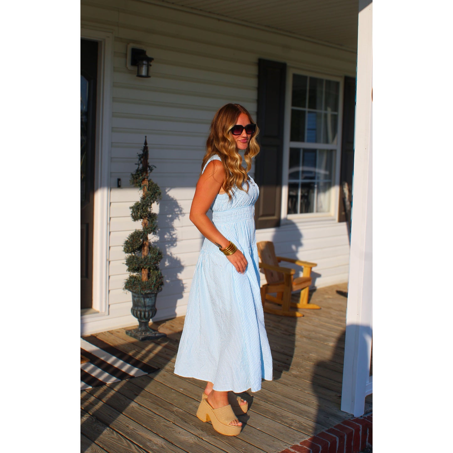 Kinley Gingham Maxi Dress, Aqua/White