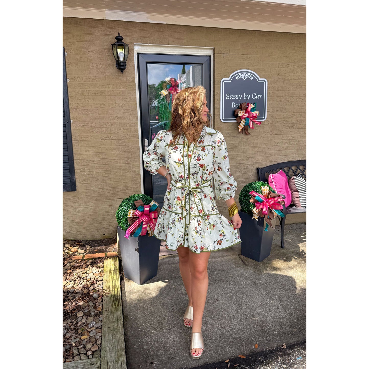 Ainsley Floral Mini Dress, Ivory Multi