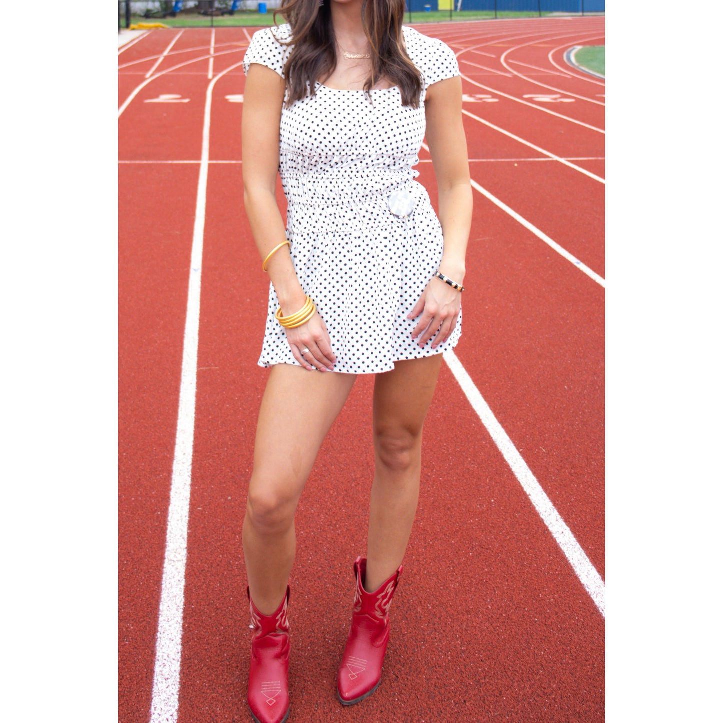 Polka Dot Mini Dress, Black/White