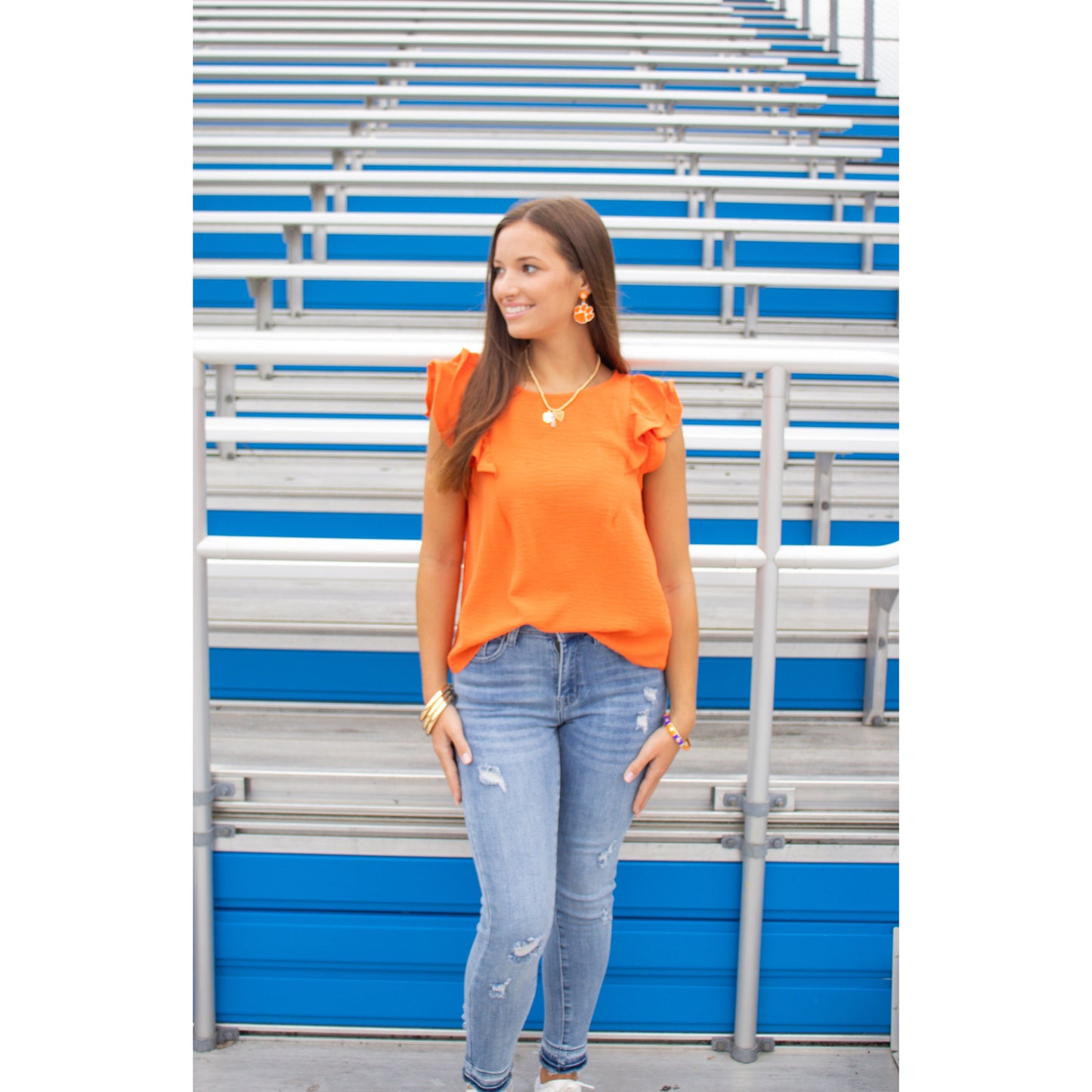 Khloe Round Neck Top, Orange