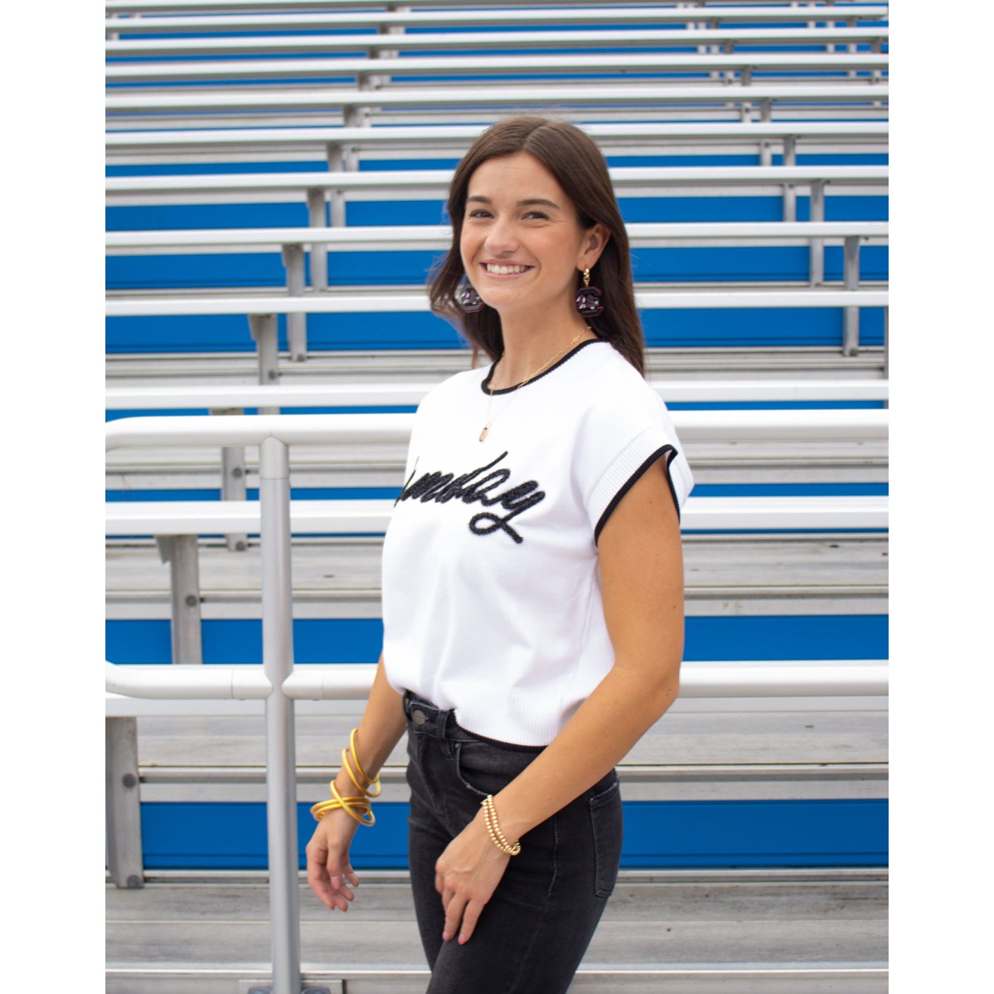 Gameday Tinsel Top, White/Black