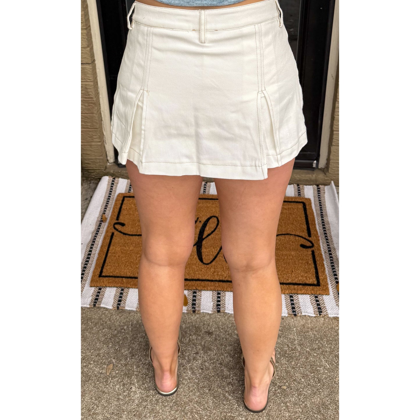 Denim Mini Skort, Cream