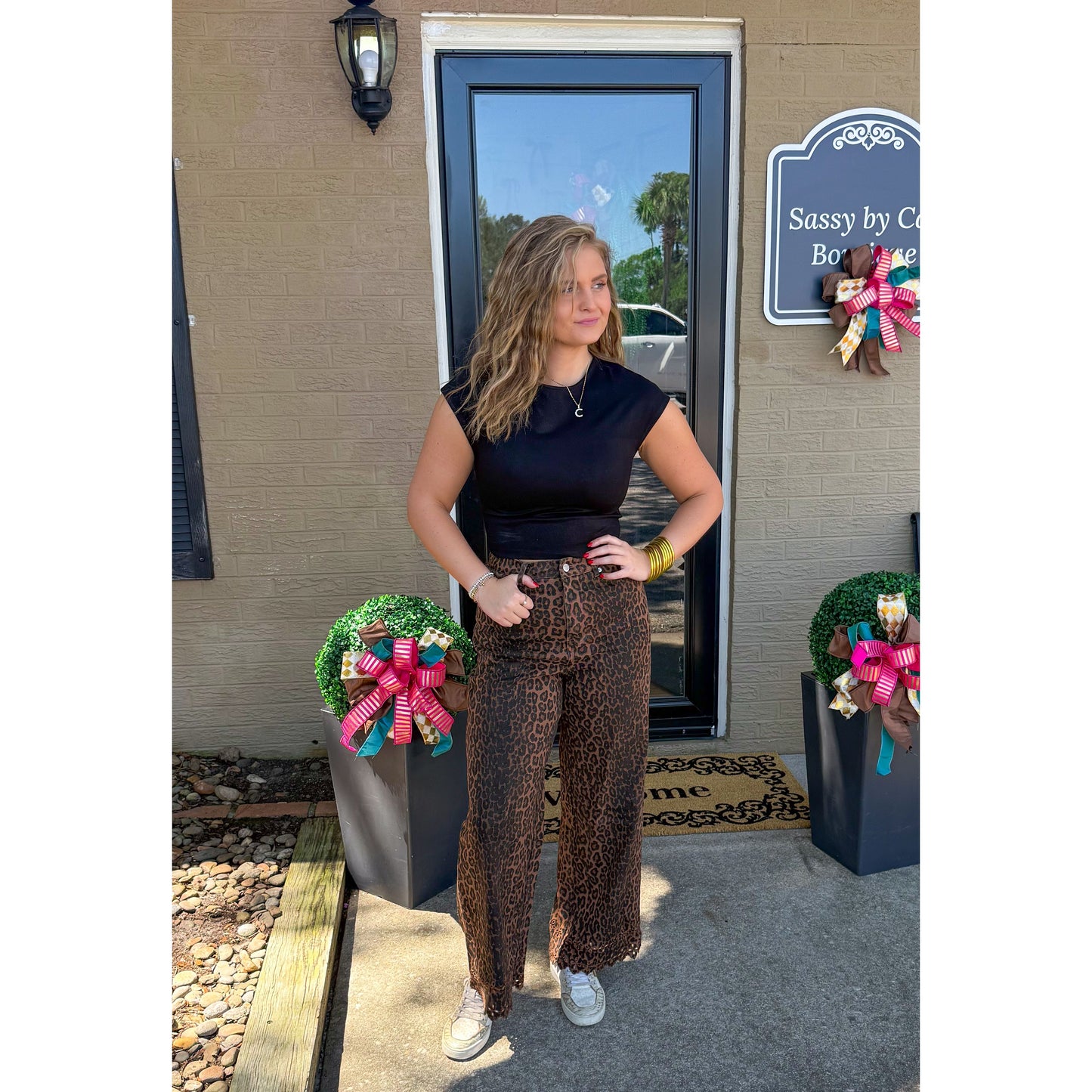 Cheetah Jeans w/ Eyelet Detail, Leopard