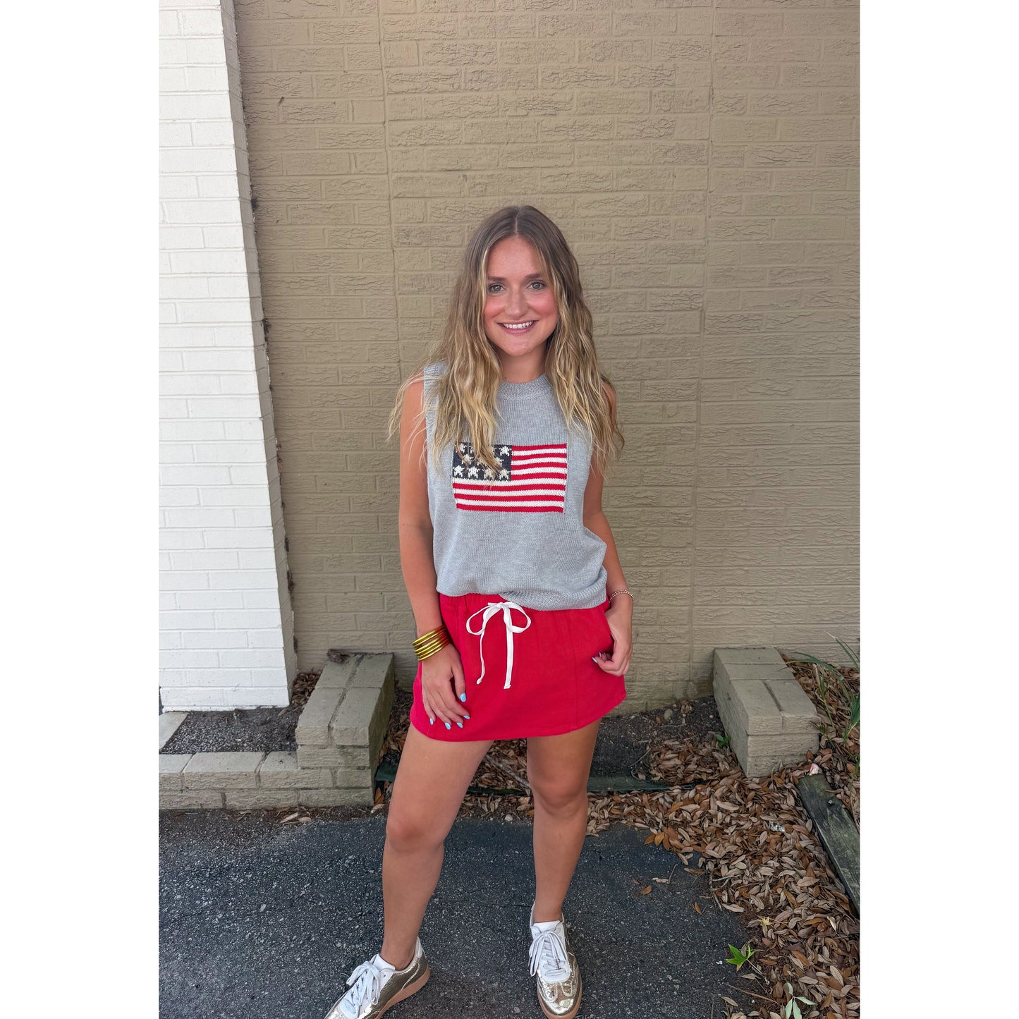 American Flag Sleeveless Sweater, Heather Gray