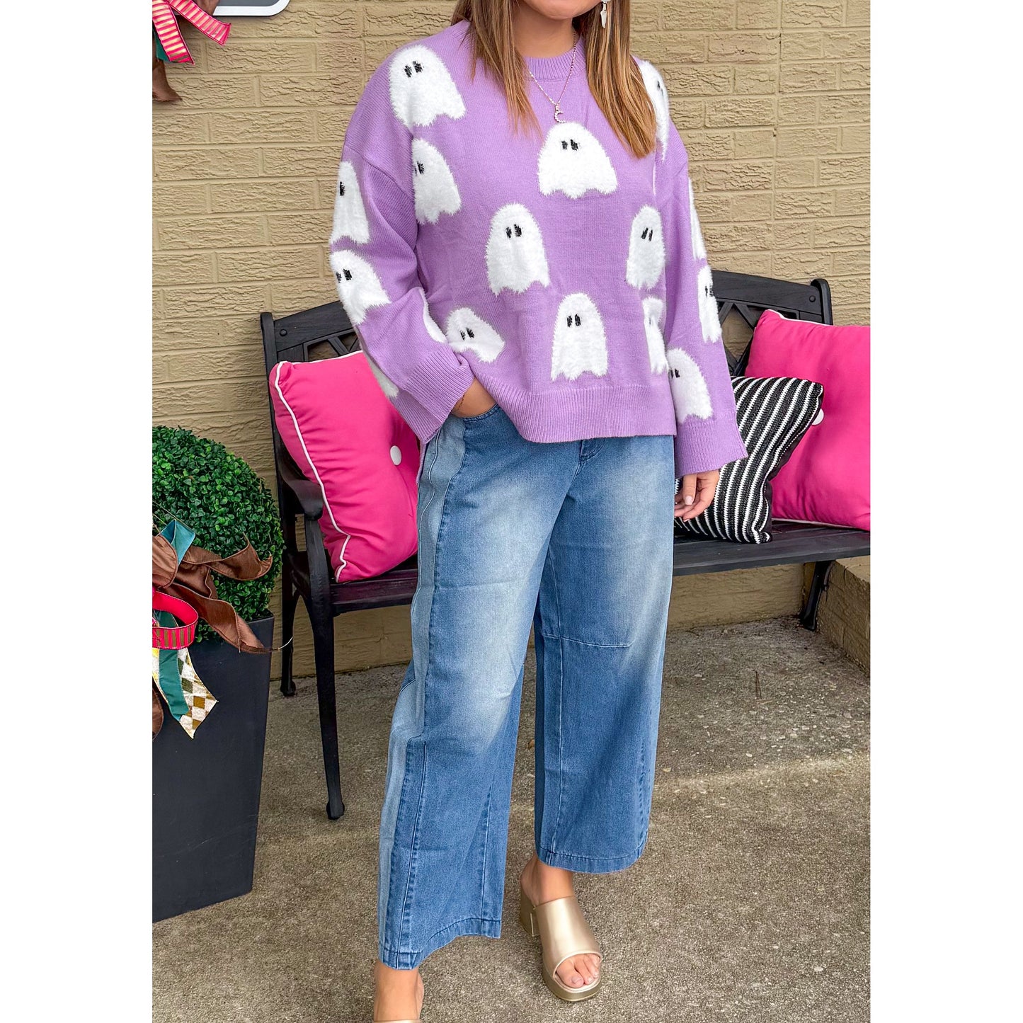Spooky Sweater, Purple/White