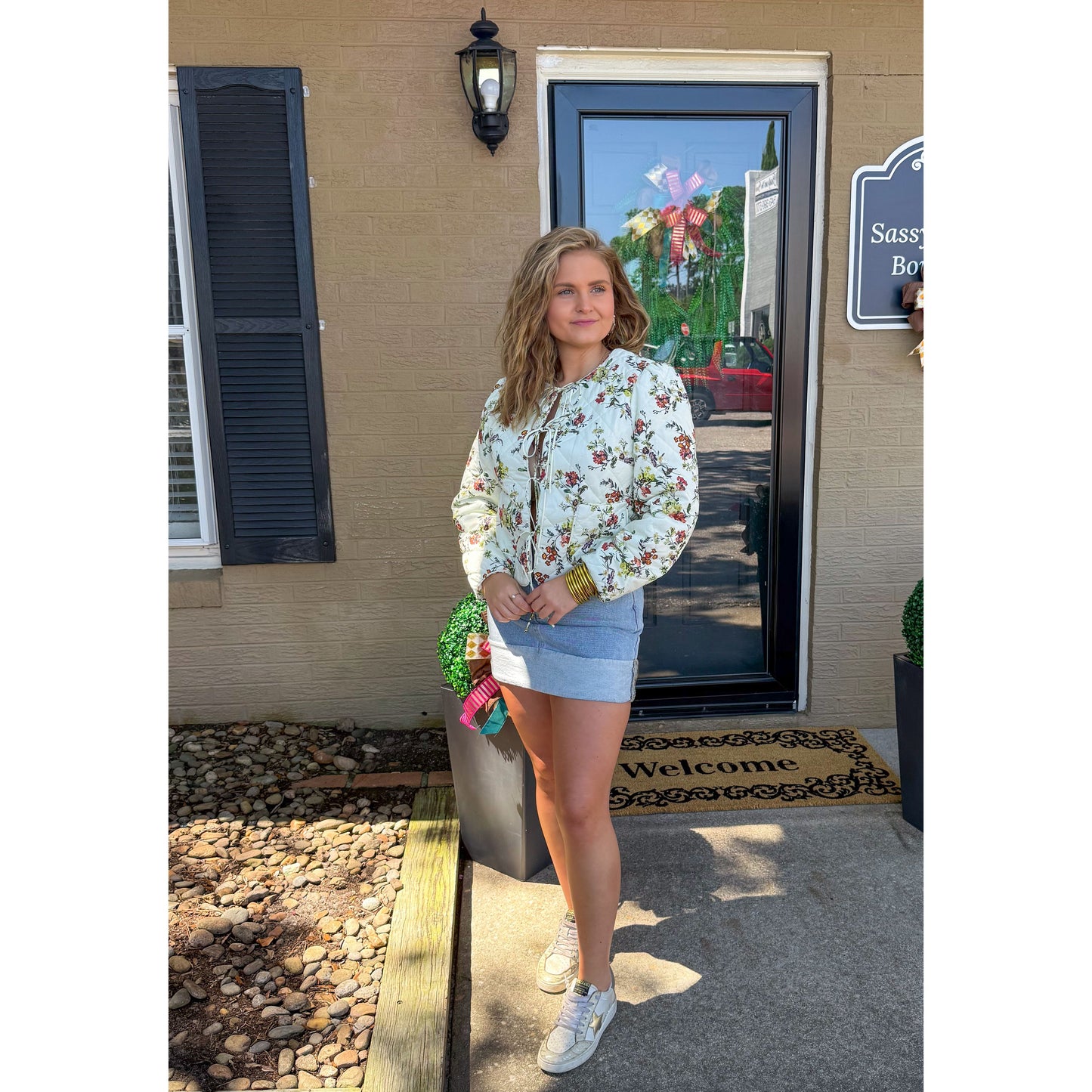 Floral Quilted Jacket, Ivory Multi