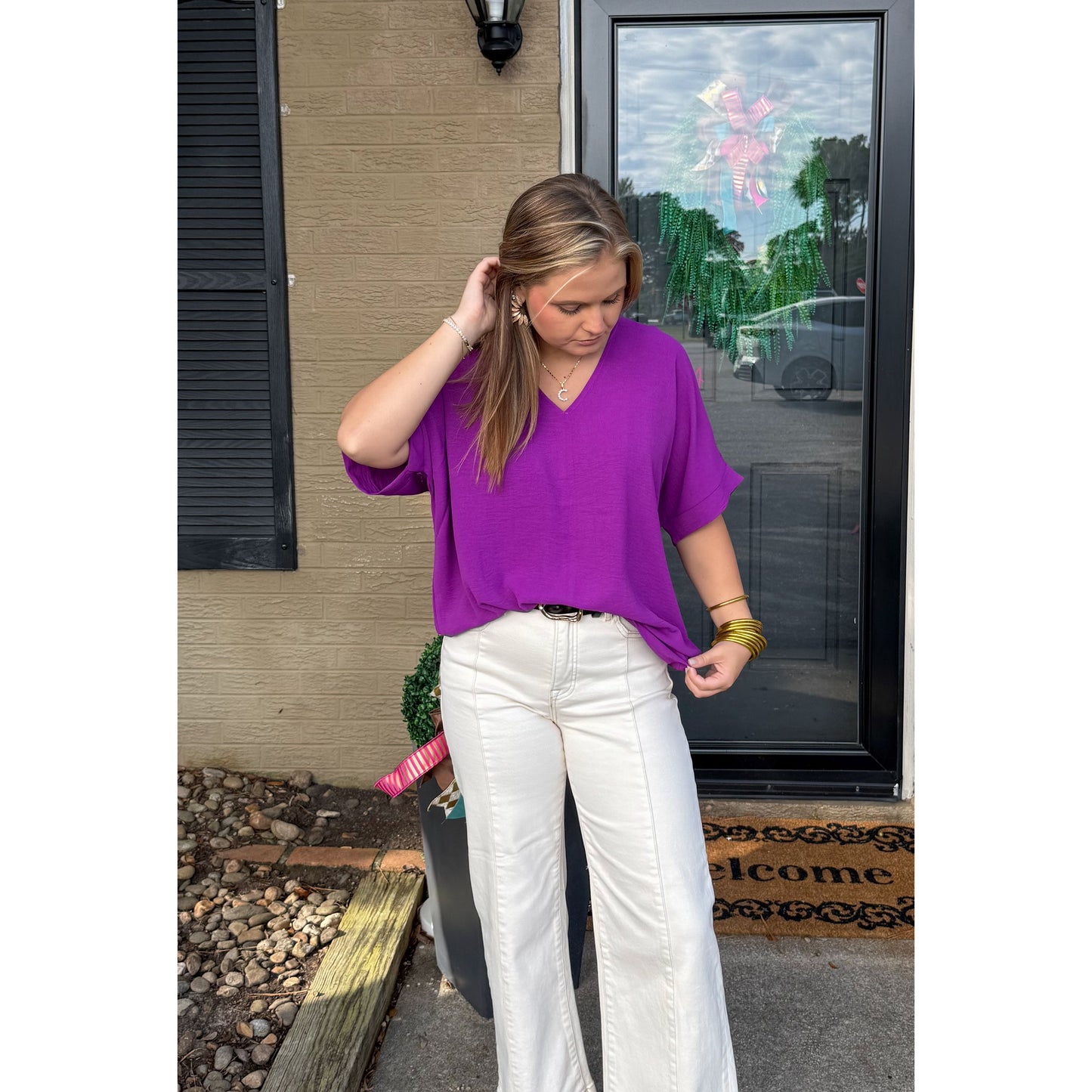 Stevie V-Neck Top, Purple