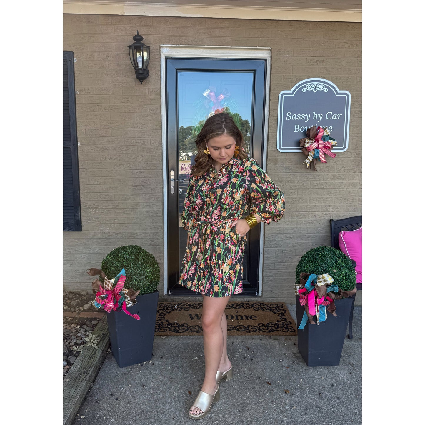 Erin Pattern Mini Dress, Black Multi