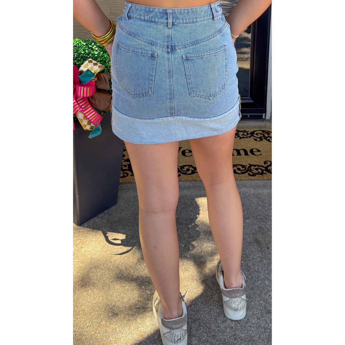 Denim Mini Skirt, Light Wash