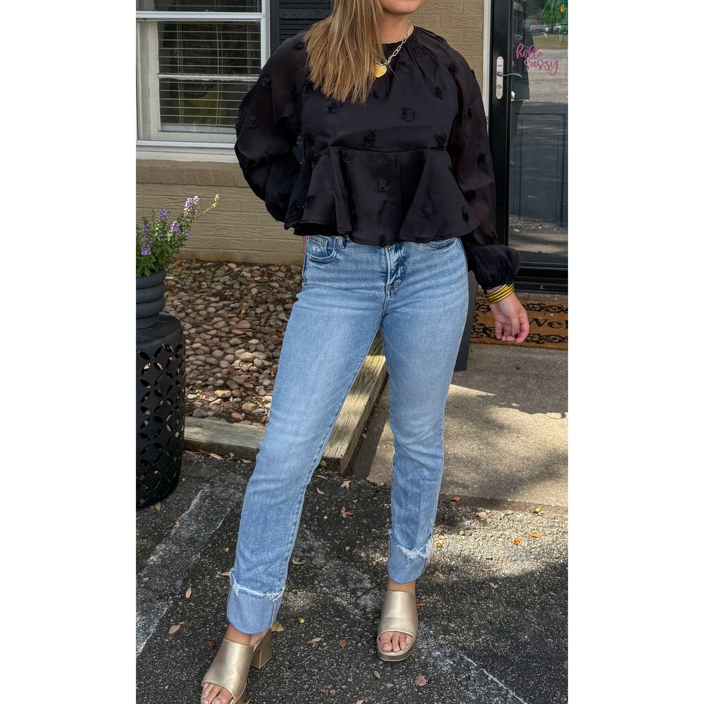 Adelyn Floral Top, Black
