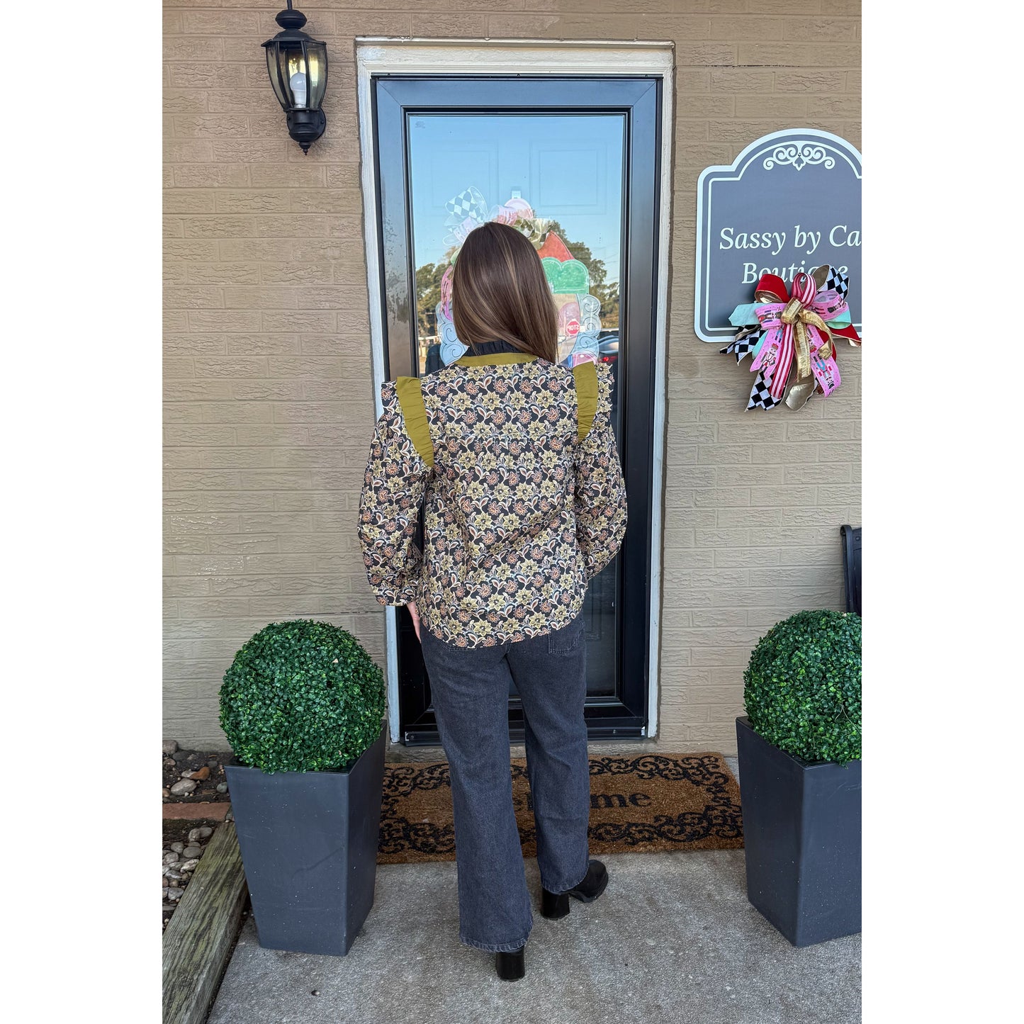 Chartreuse/Black Pattern Blouse