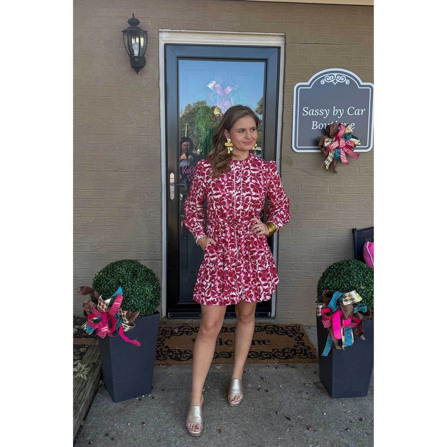 Lucy Pattern Mini Dress, Pink Multi