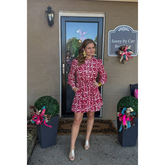 Lucy Pattern Mini Dress, Pink Multi