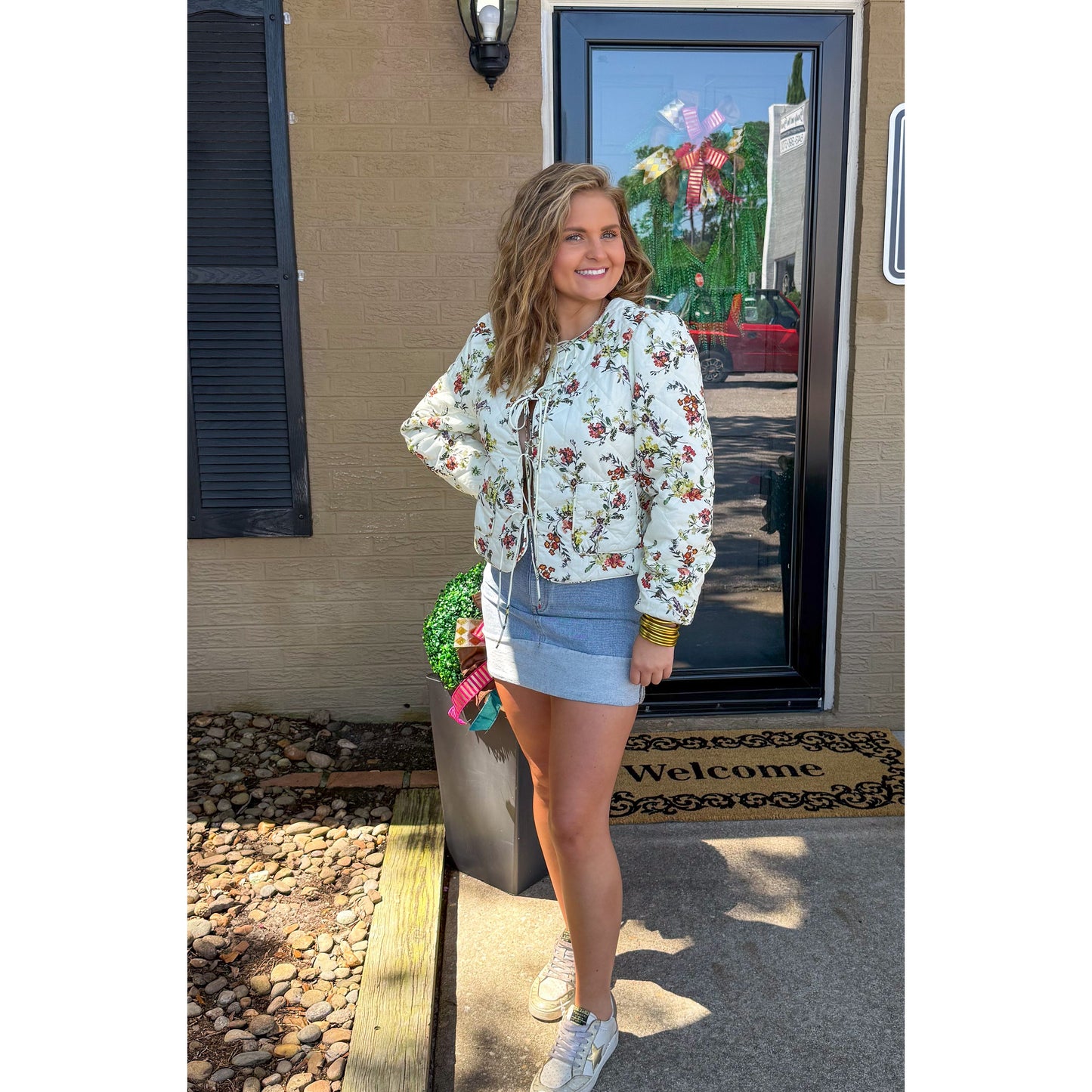 Floral Quilted Jacket, Ivory Multi