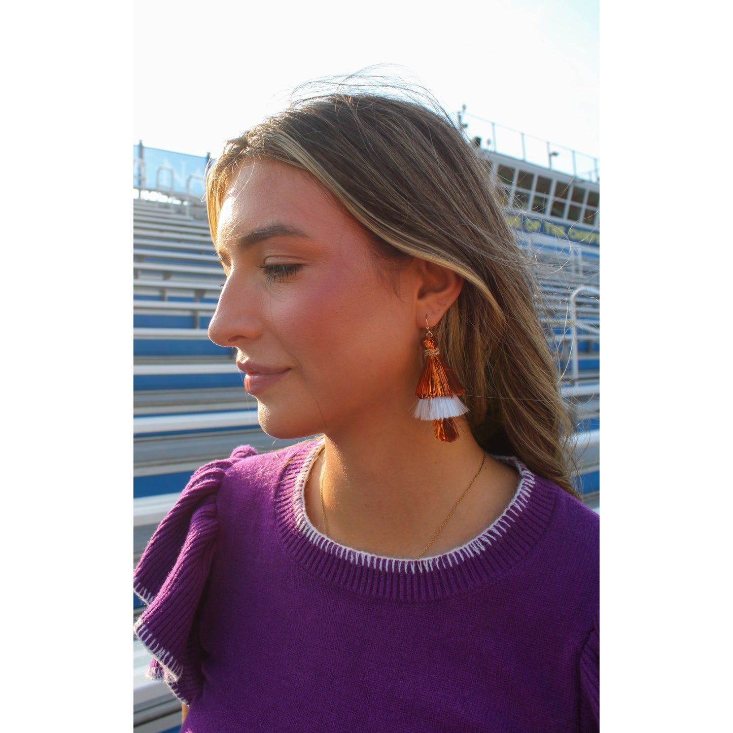 Scrimmage Tassel Earrings, Orange/White