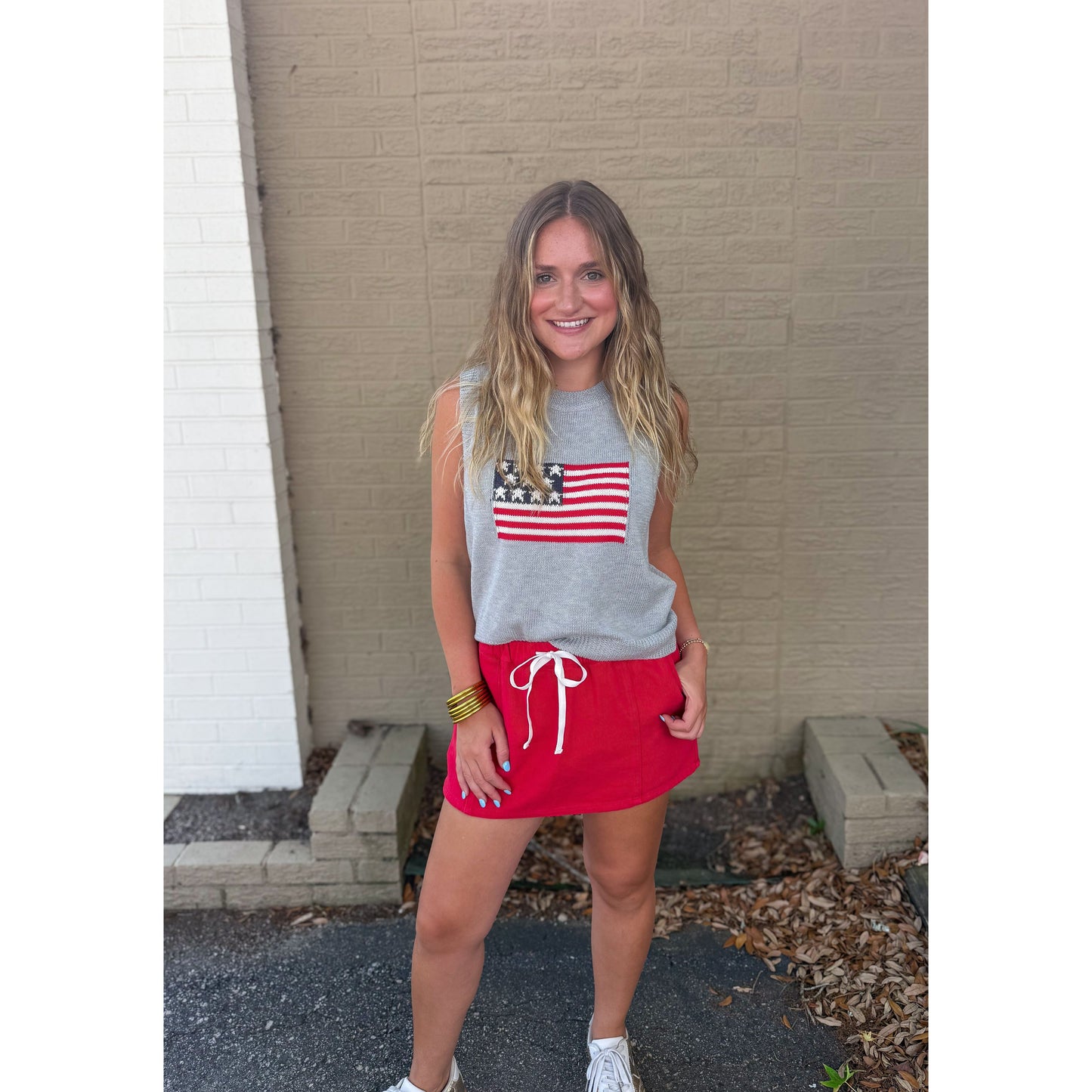 American Flag Sleeveless Sweater, Heather Gray