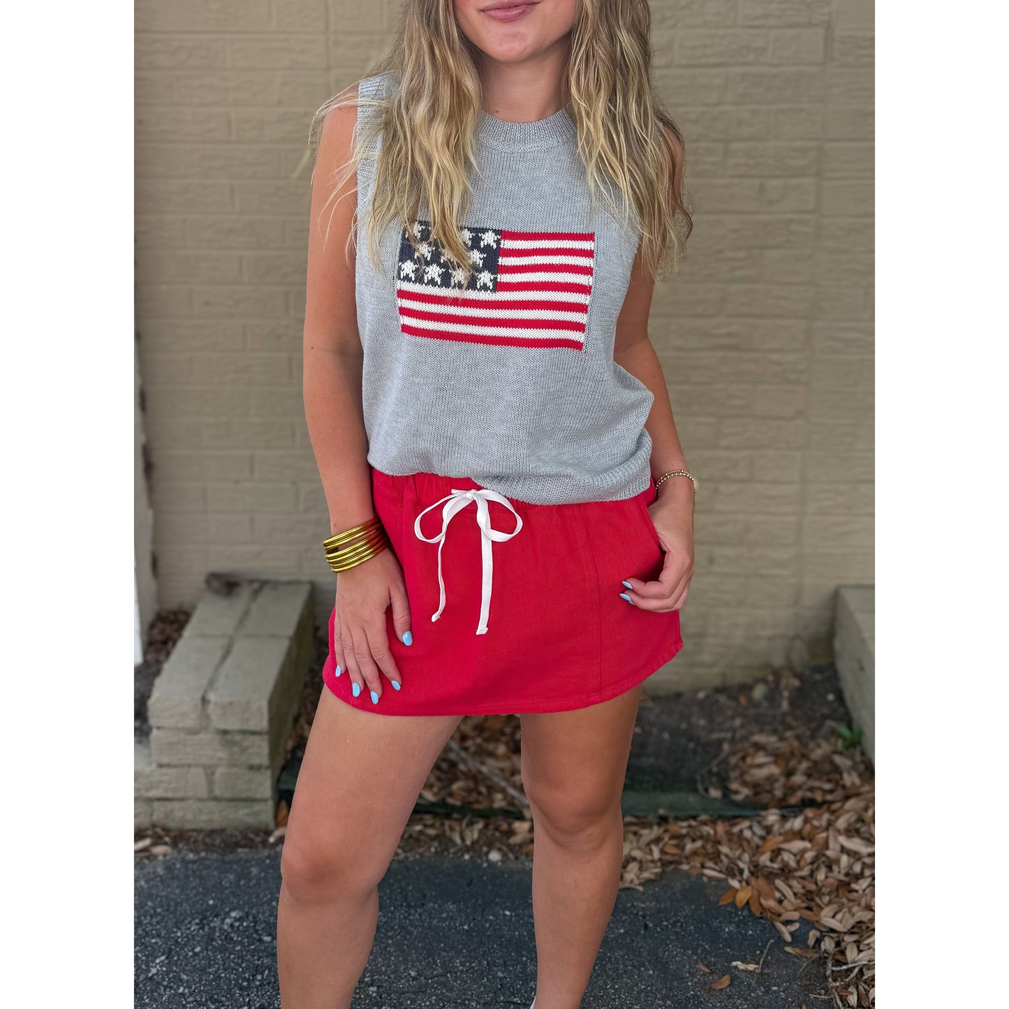 American Flag Sleeveless Sweater, Heather Gray