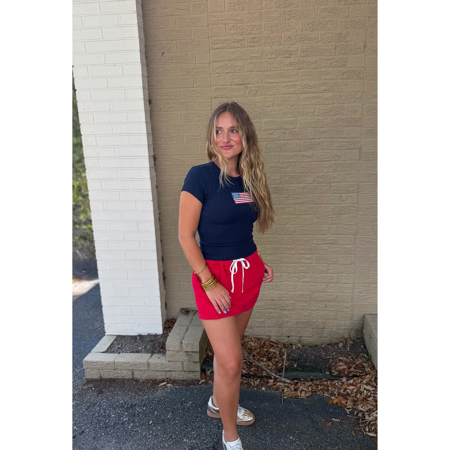 American Flag Babydoll Tee, Navy