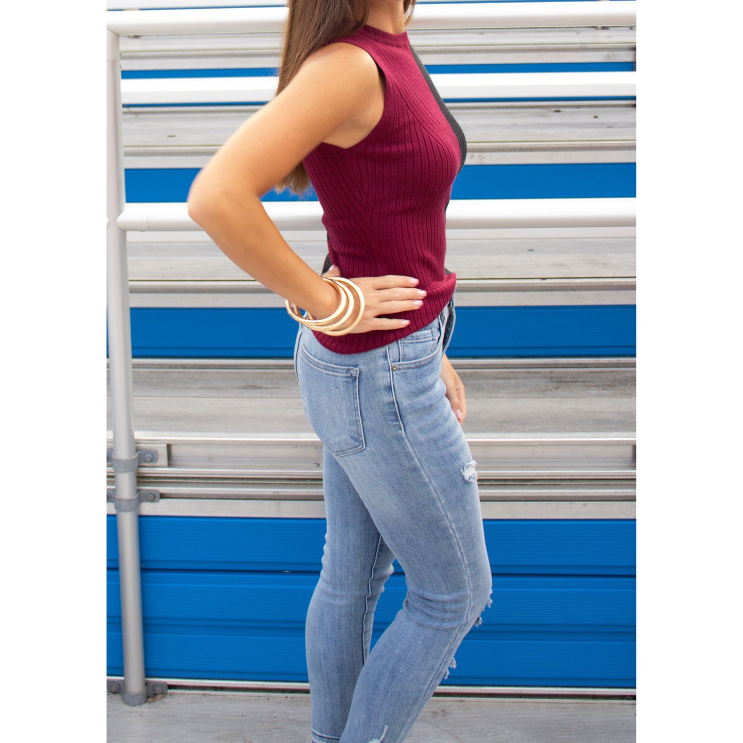 Garnet/Black Sweater Knit Top