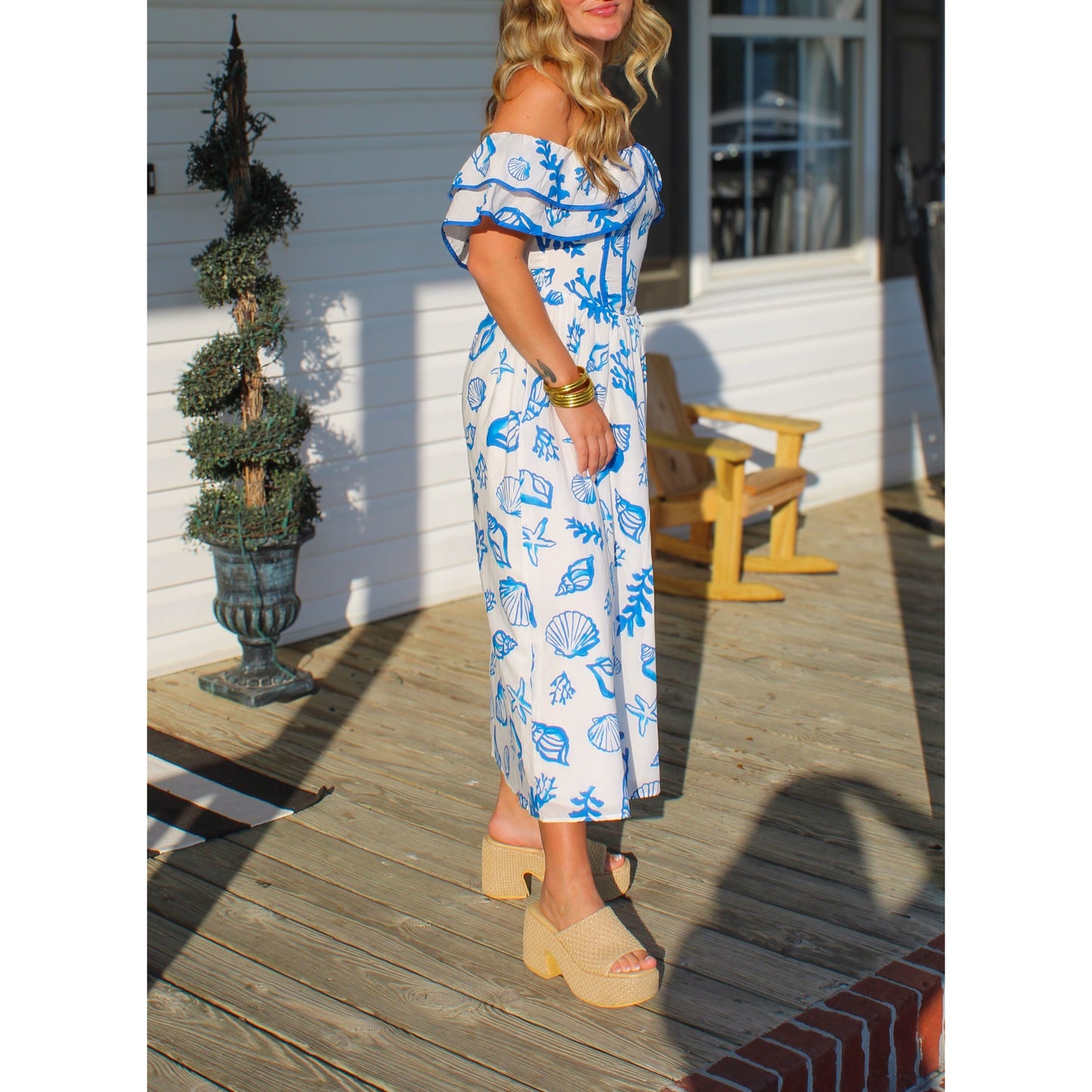 Santorini Midi Dress, Royal Blue/White